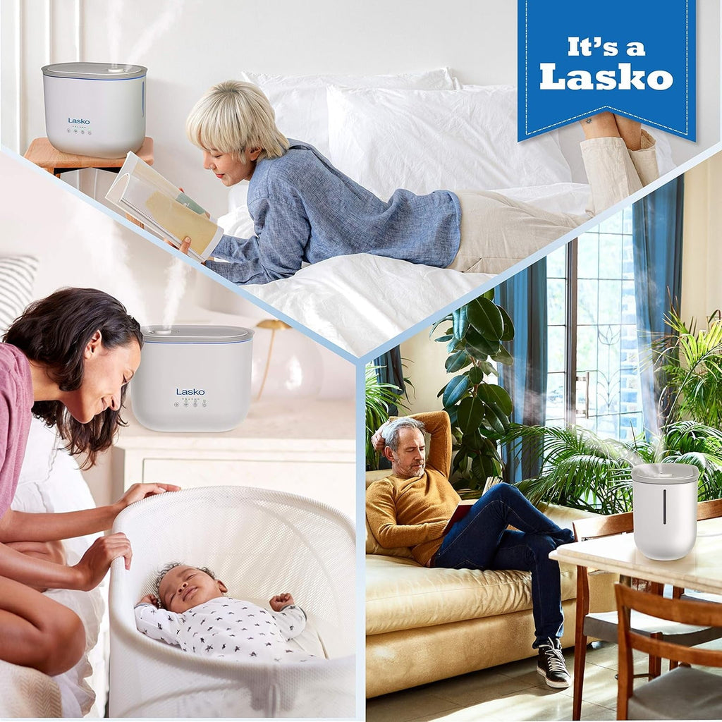 Lasko Top Fill Ultrasonic Cool Mist Humidifier with Timer, UH250, White
