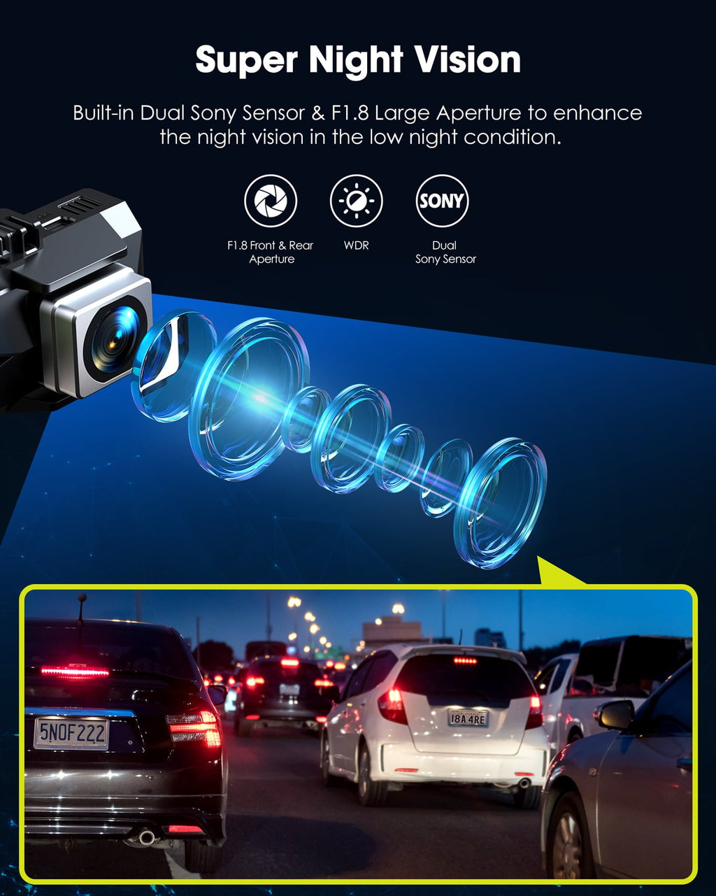 TOGUARD Dash Cam 4K with 5Ghz Wifi GPS, 4K+2K Dash Cam Front and Rear 3.16” Touch Screen Dual Sony Night Vision Car Camera, Voice Commands, WDR, Type C, with 64GB Memory Card