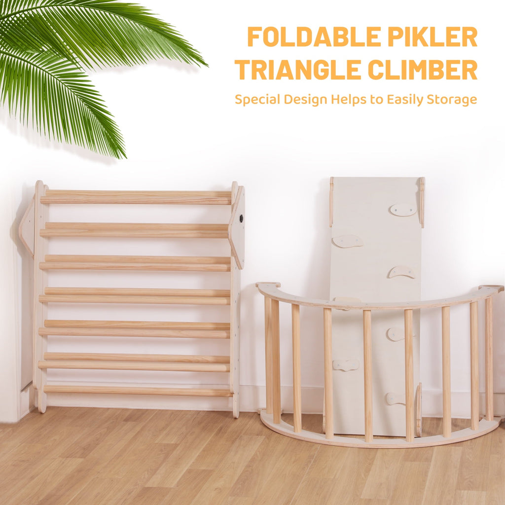 4-in-1 Wooden Pikler Climbing Triangle Foldable Pikler Triangle Ladder with Rock Climbing Ramp and Pikler Arch,Montessori Climber Ladder Slide,Climbing Toys for Toddlers 18m-6yrs