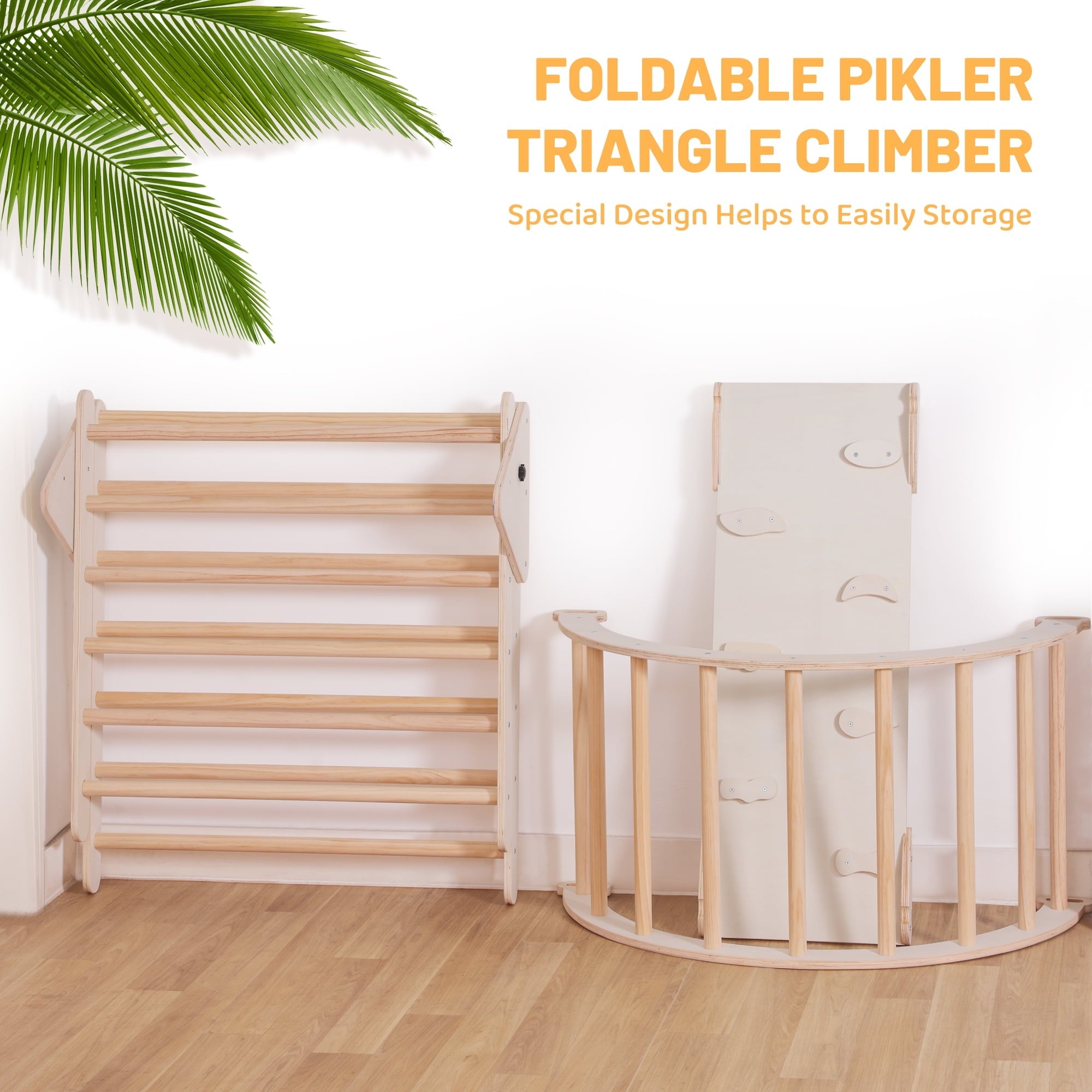 4-in-1 Wooden Pikler Climbing Triangle Foldable Pikler Triangle Ladder with Rock Climbing Ramp and Pikler Arch,Montessori Climber Ladder Slide,Climbing Toys for Toddlers 18m-6yrs