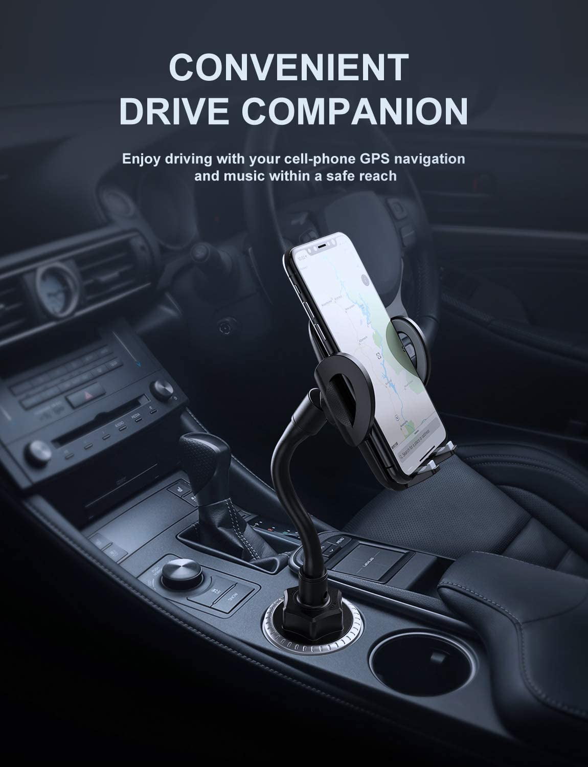 Car Cup Holder Phone Mount, Cup Holder Phone Holder for Car (Black)