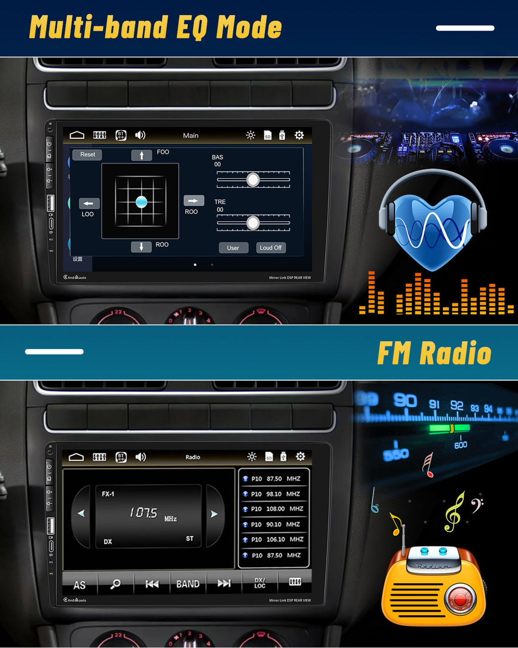Hongchen Single 1 DIN 9'' Car Stereo Radio Type C Apple Carplay Android Auto Mirror Link HD Touch Screen Car MP5 Multimedia Player Bluetooth FM USB&Microphone(With Backup Camera)