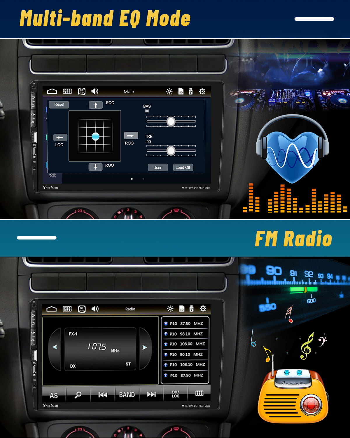 Hongchen Single 1 DIN 9'' Car Stereo Radio Type C Apple Carplay Android Auto Mirror Link HD Touch Screen Car MP5 Multimedia Player Bluetooth FM USB&Microphone(With Backup Camera)