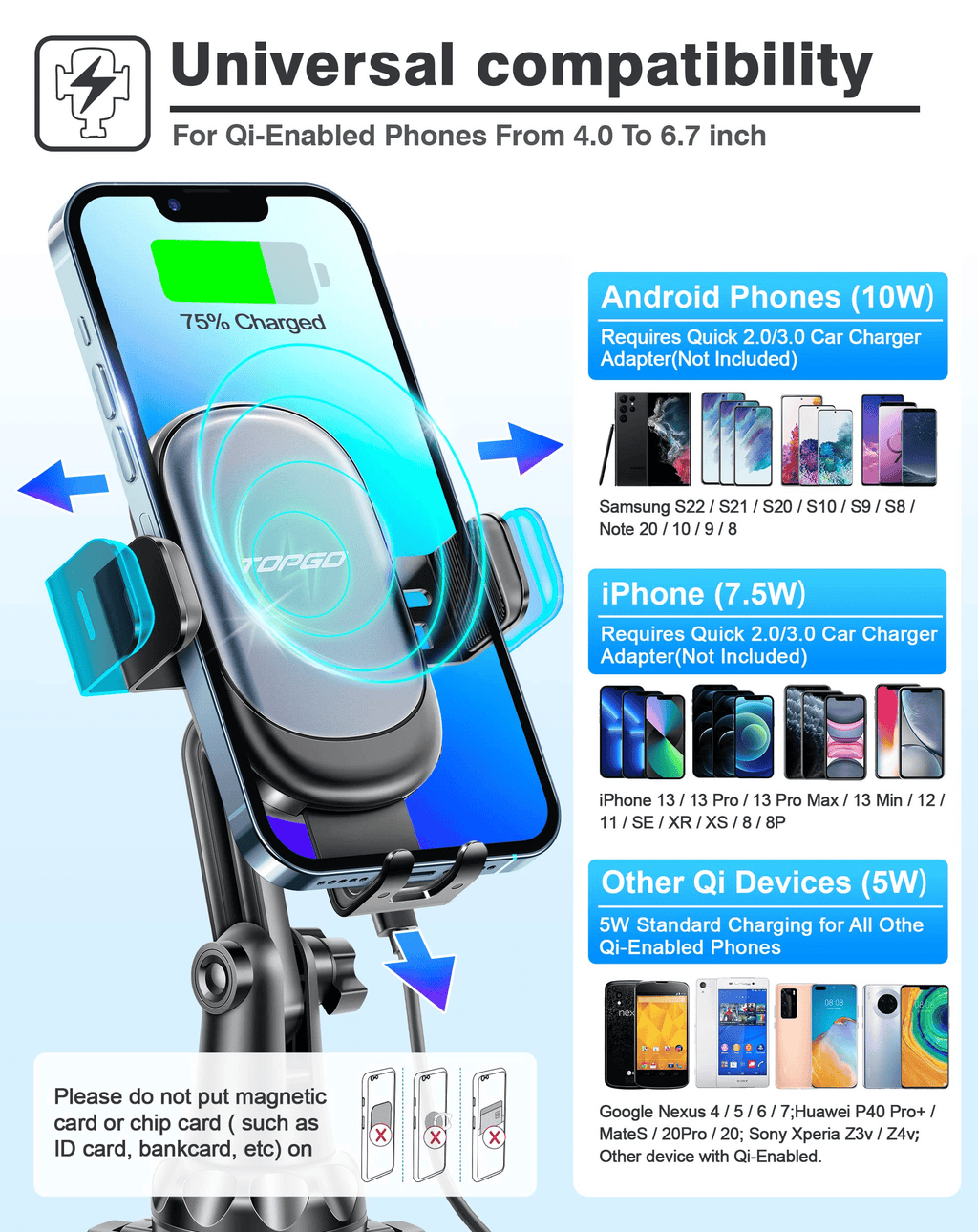 [Upgraded] TOPGO Cup Holder Phone Mount Wireless Charger,Universal Cell Phone Holder Car Charger Wireless-Charger-Cup-Phone-Holder Fast Charging for iPhone11/11 Pro/11 Pro Max, Samsung Galaxy Black