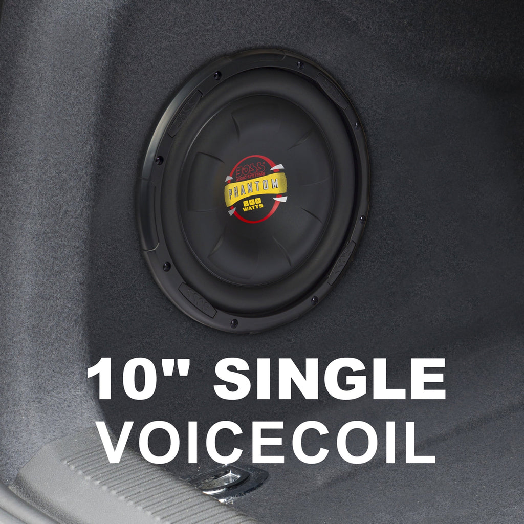 BOSS Audio Systems D10F Phantom Series 10 Inch Car Audio Subwoofer - 800 Watts Max, Single 4 Ohm Voice Coil, Sold Individually, For Truck, Boxes and Enclosures, Use With Amplifier