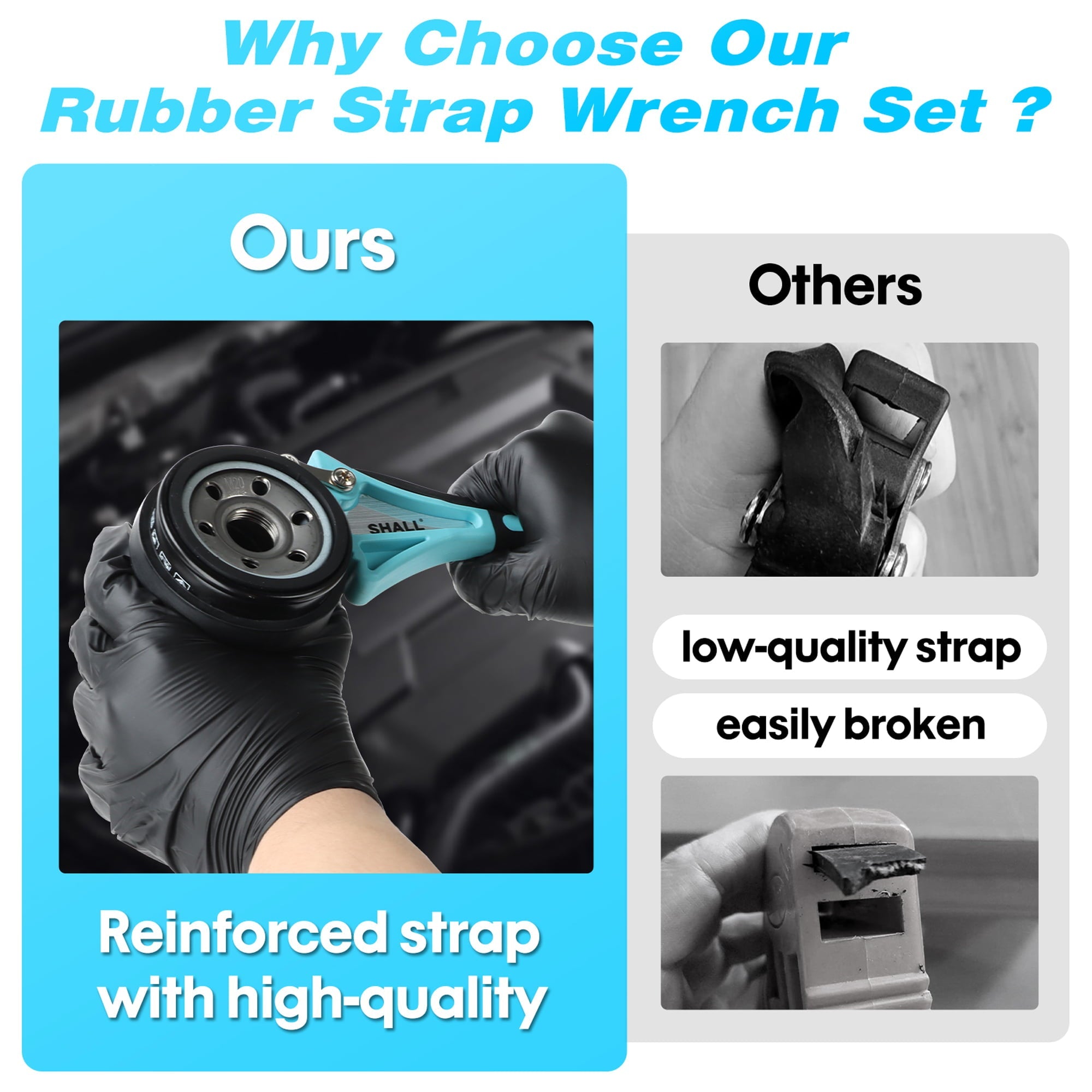 SHALL Oil Filter Wrench Set Rubber Strap Wrench 2-Pack PVC Gloves Wrenches Set