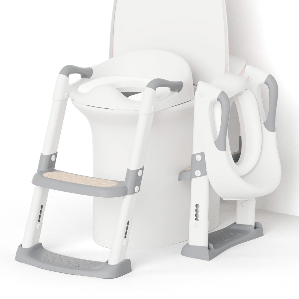 KORIMEFA Baby Potty Training Seat, Potty Toilet Seat, Foldable Toddler Toilet Potty Chair, Toilet Trainer Seat with Anti-Slip Pads Ladder for Boys Girls Kids, Grey