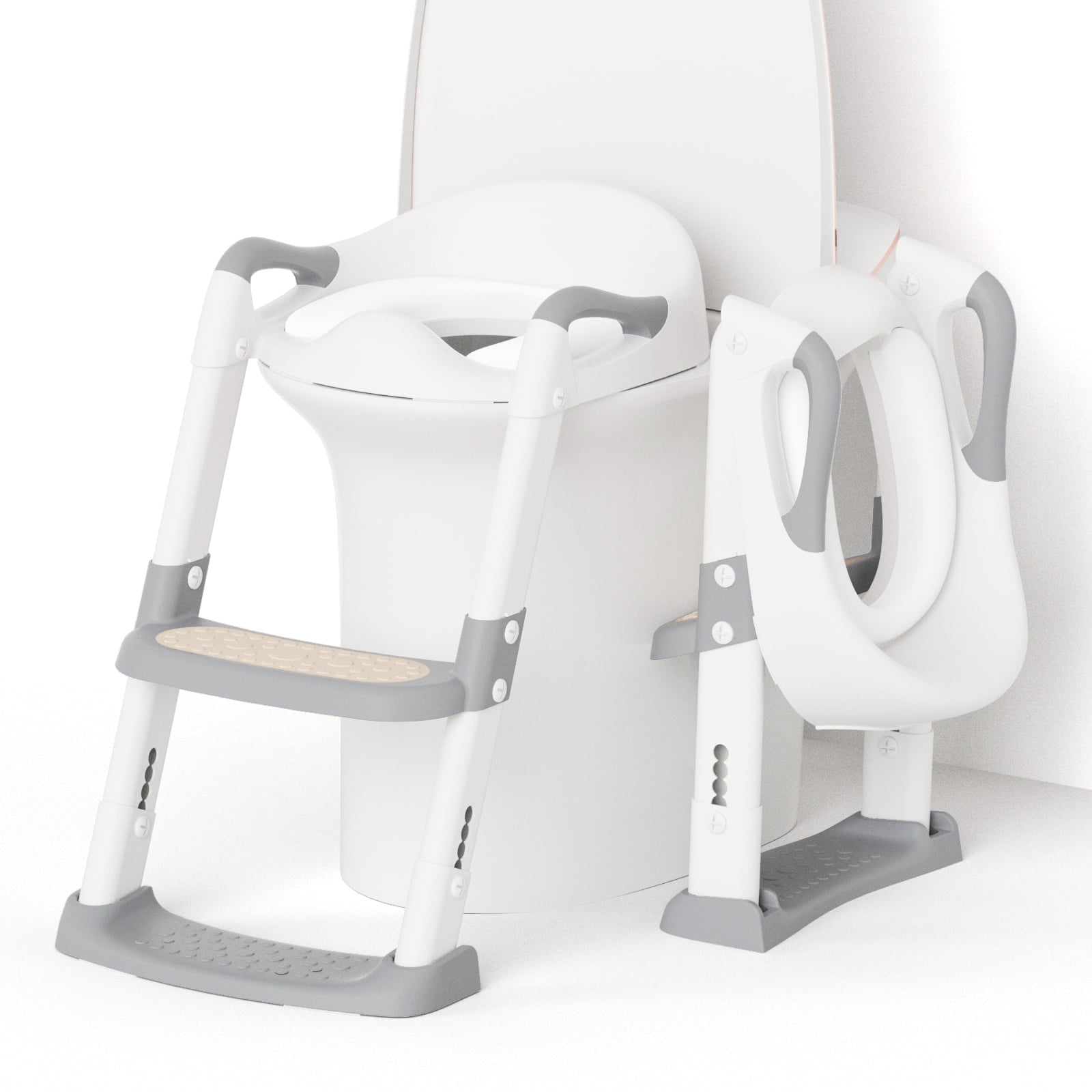 KORIMEFA Baby Potty Training Seat, Potty Toilet Seat, Foldable Toddler Toilet Potty Chair, Toilet Trainer Seat with Anti-Slip Pads Ladder for Boys Girls Kids, Grey