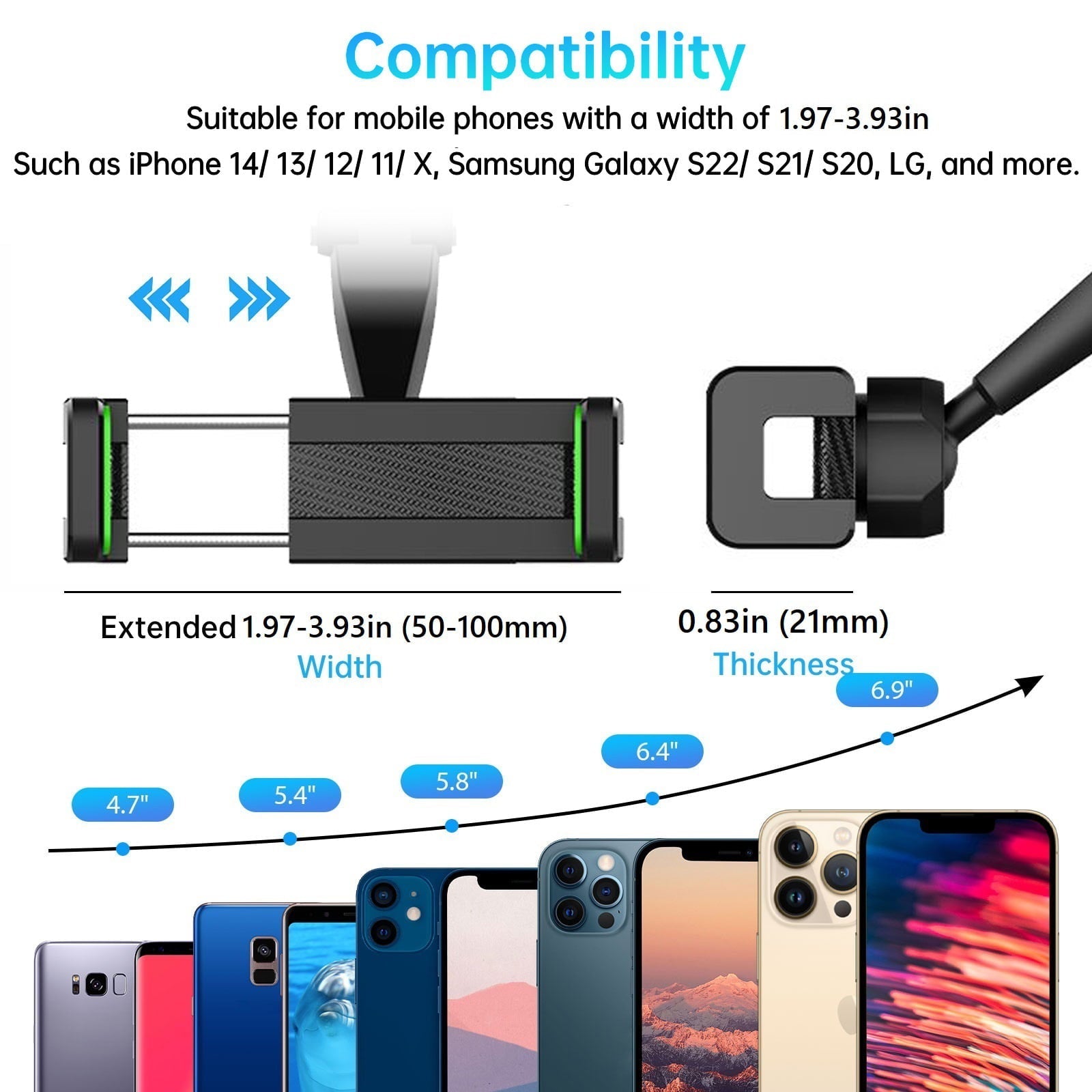 Car Phone Holder, TSV Cell Phone Mount for Rearview Mirror, Universal Phone Stand for Rear View Back Seat Compatible with iPhone 14 13 12 11 Pro Max Mini, Samsung