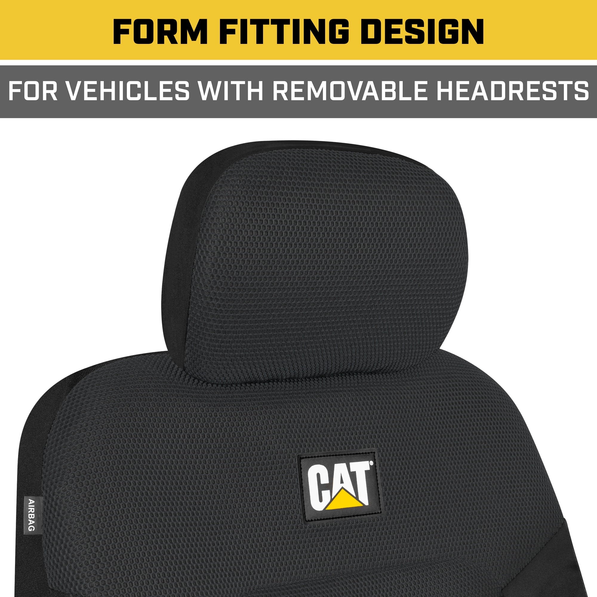 Caterpillar MeshFlex Automotive Seat Covers for Cars Trucks and SUVs (Set of 2) – Black Car Seat Covers for Front Seats, Truck Seat Protectors with Comfortable Mesh Back, Auto Interior Covers