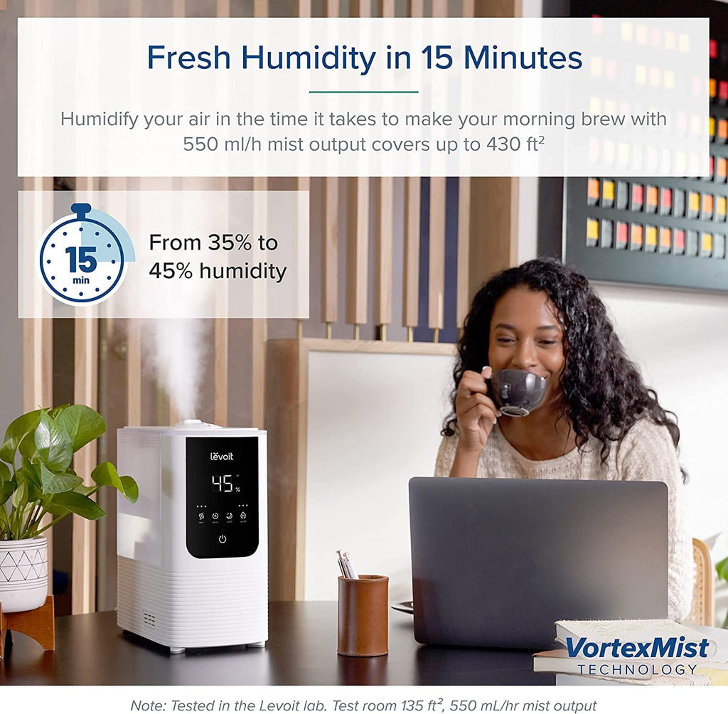 LEVOIT Smart Cool and Warm Mist Humidifiers for Room, Top Fill Vaporizers for Largeroom with Aromatherapy,4.5L,LV450S,White