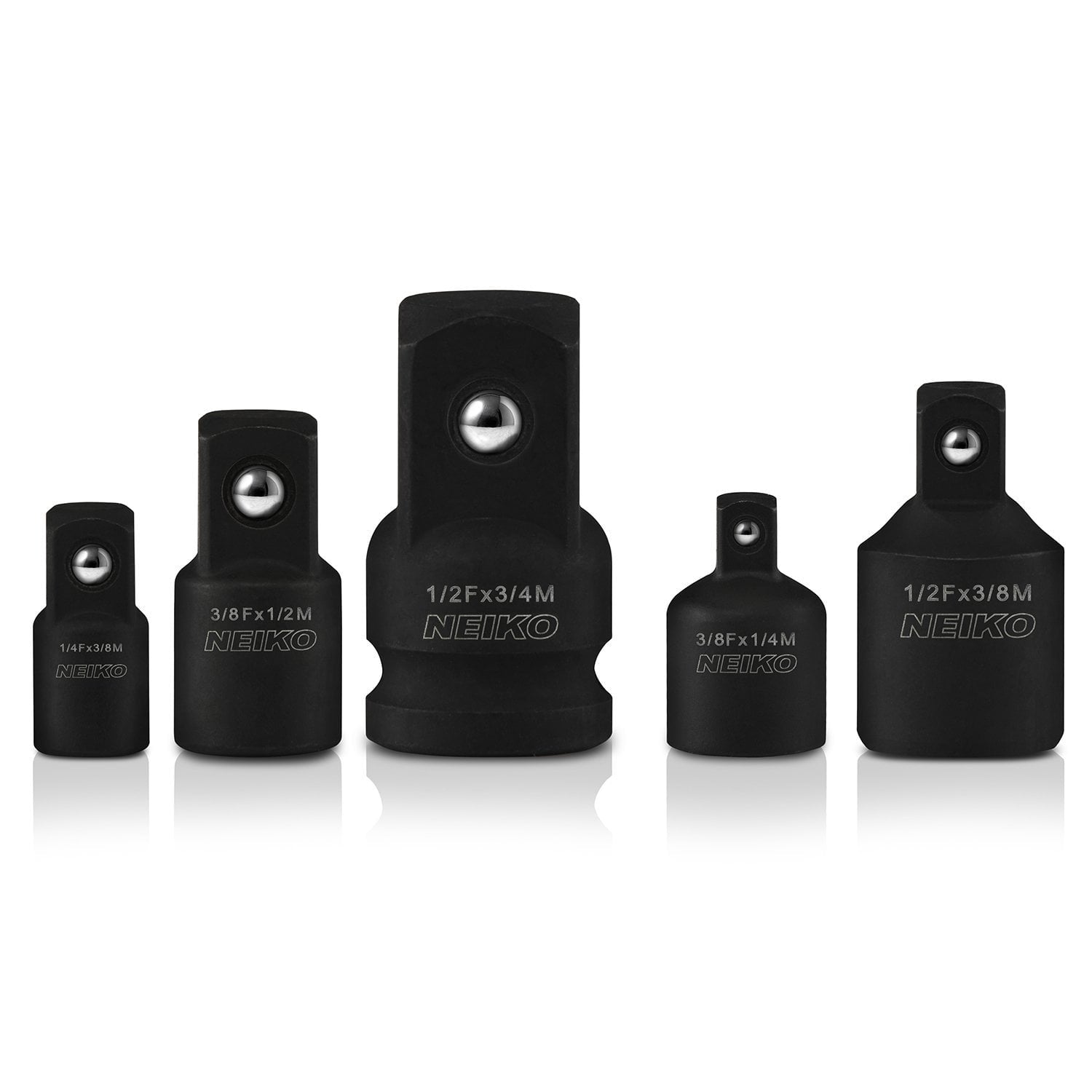 NEIKO 30249A 5 Piece Impact Socket Adapter Set, SAE Impact Adapter & Reducer, 1/4, 3/8, 1/2" Cr-V Steel