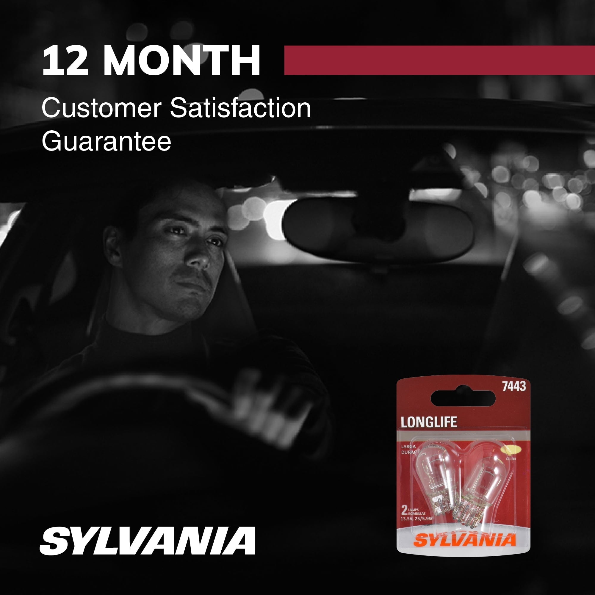Sylvania 7443 Long Life Automotive Mini Bulb, Pack of 2.