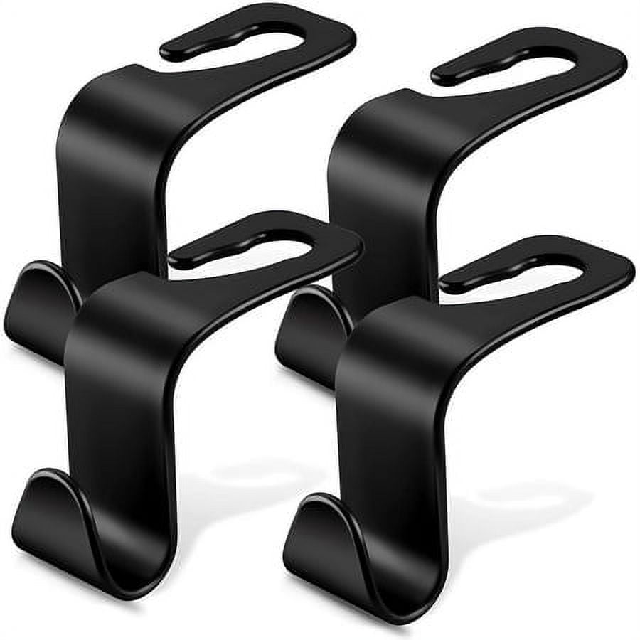 FVSA 4 Pack Seat Headrest Hooks for Car, Auto Seat Purse Holder Hangers Storage Organizer Interior Accessories, Stainless steel Car Hooks, Purse Hook for Coats, Umbrellas, Grocery, Bags, Handbag-Black