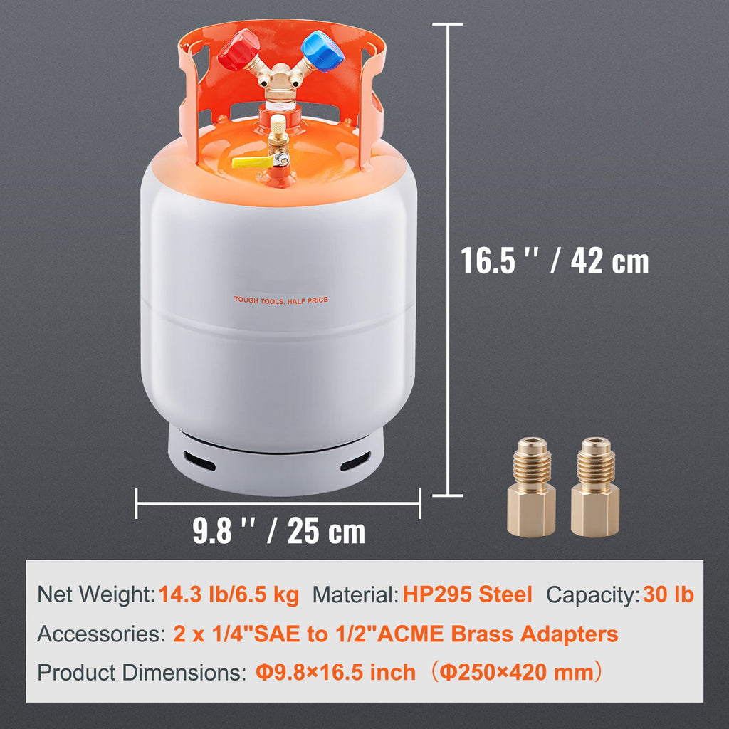 BENTISM 30lbs Refrigerant Recovery Tank Reusable Reclaim Cylinder Tank 400 PSI liquid Rated Y Valve for All Refrigerants