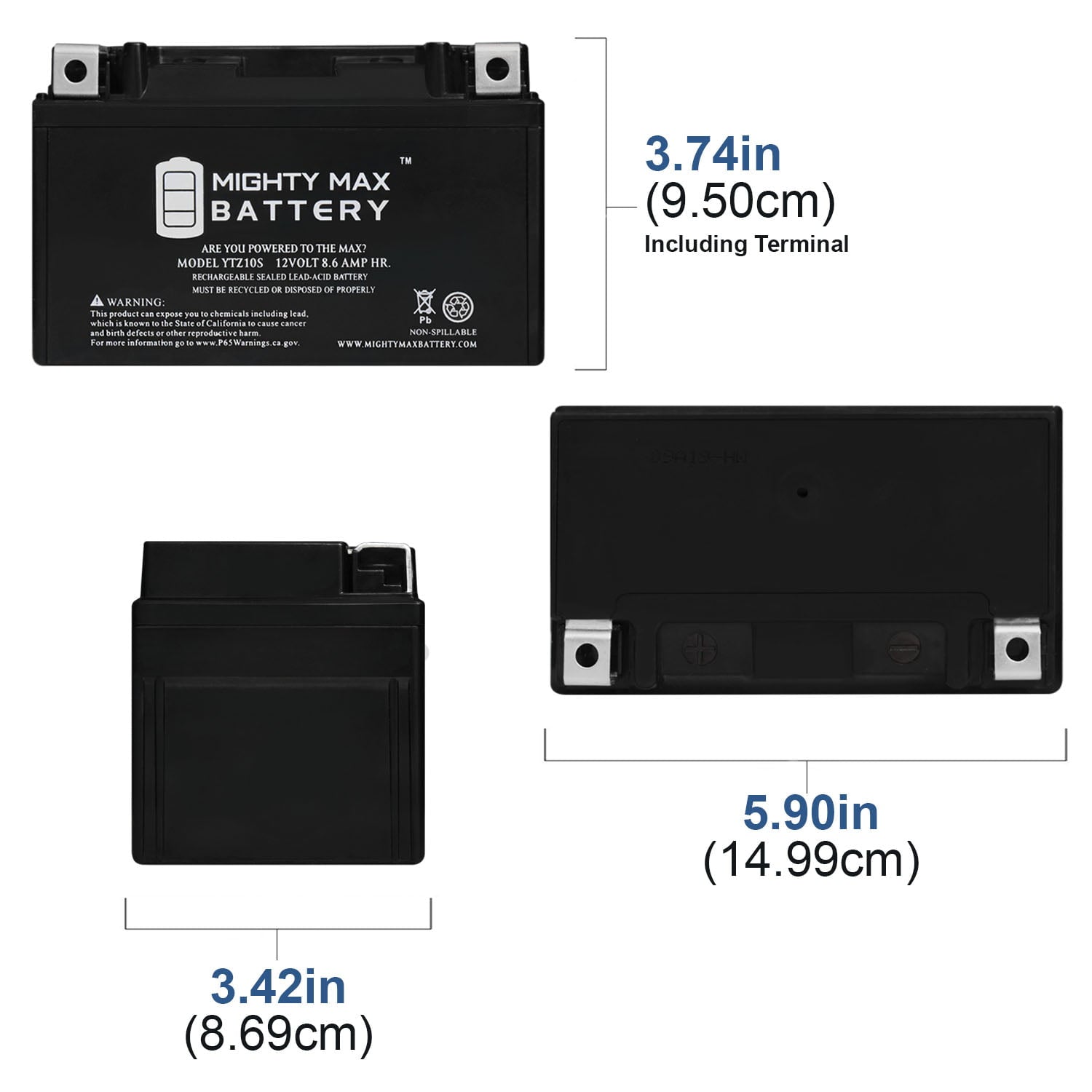 YTZ10S Replacement Battery for EverStart ES-TZ10S + 12V 2Amp Charger