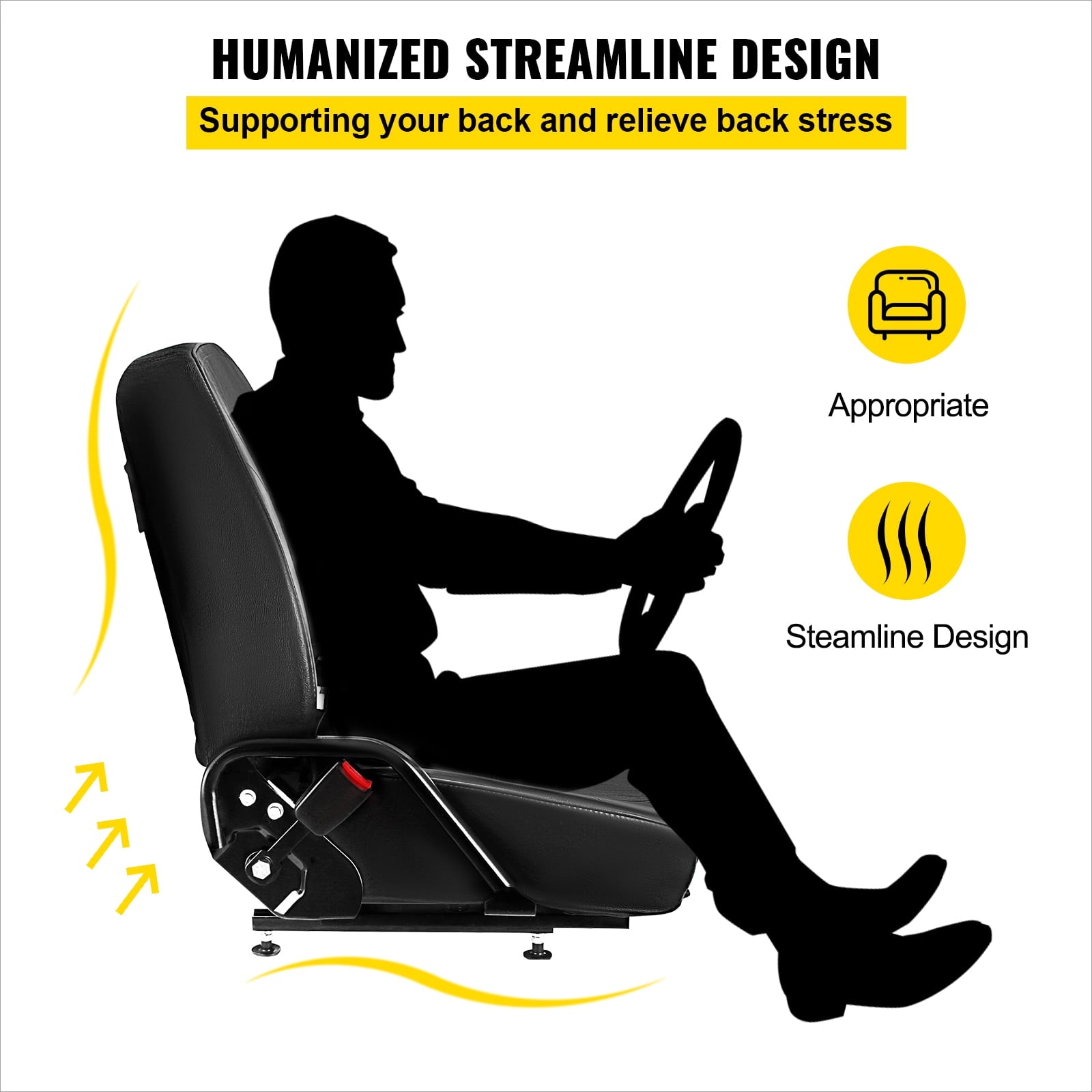 VEVORbrand Universal Forklift Seat Komatsu Style Forklift Seat with Retractable Seat Belt Excavator Seat