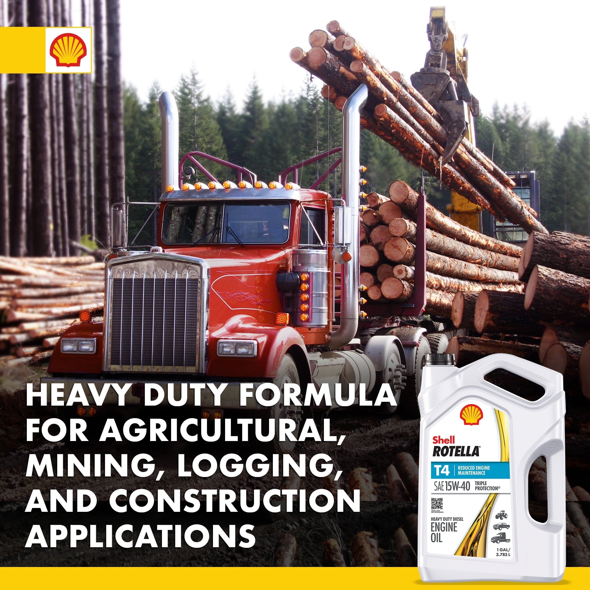 Shell Rotella T4 Triple Protection 15W-40 Diesel Motor Oil, 1 Gallon