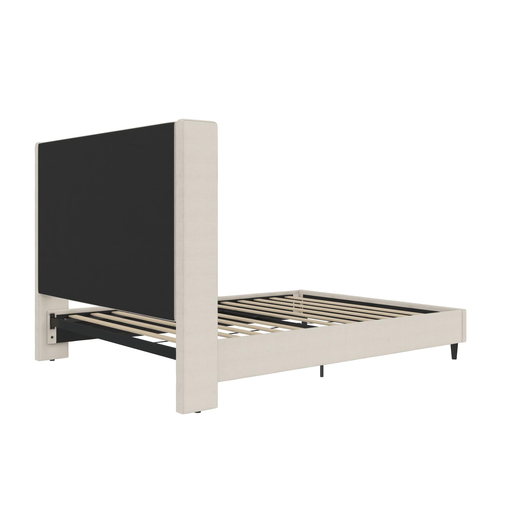 DHP Eveline Upholstered Platform Bed Frame with High Wingback Headboard, Queen, Textured Ivory Canvas