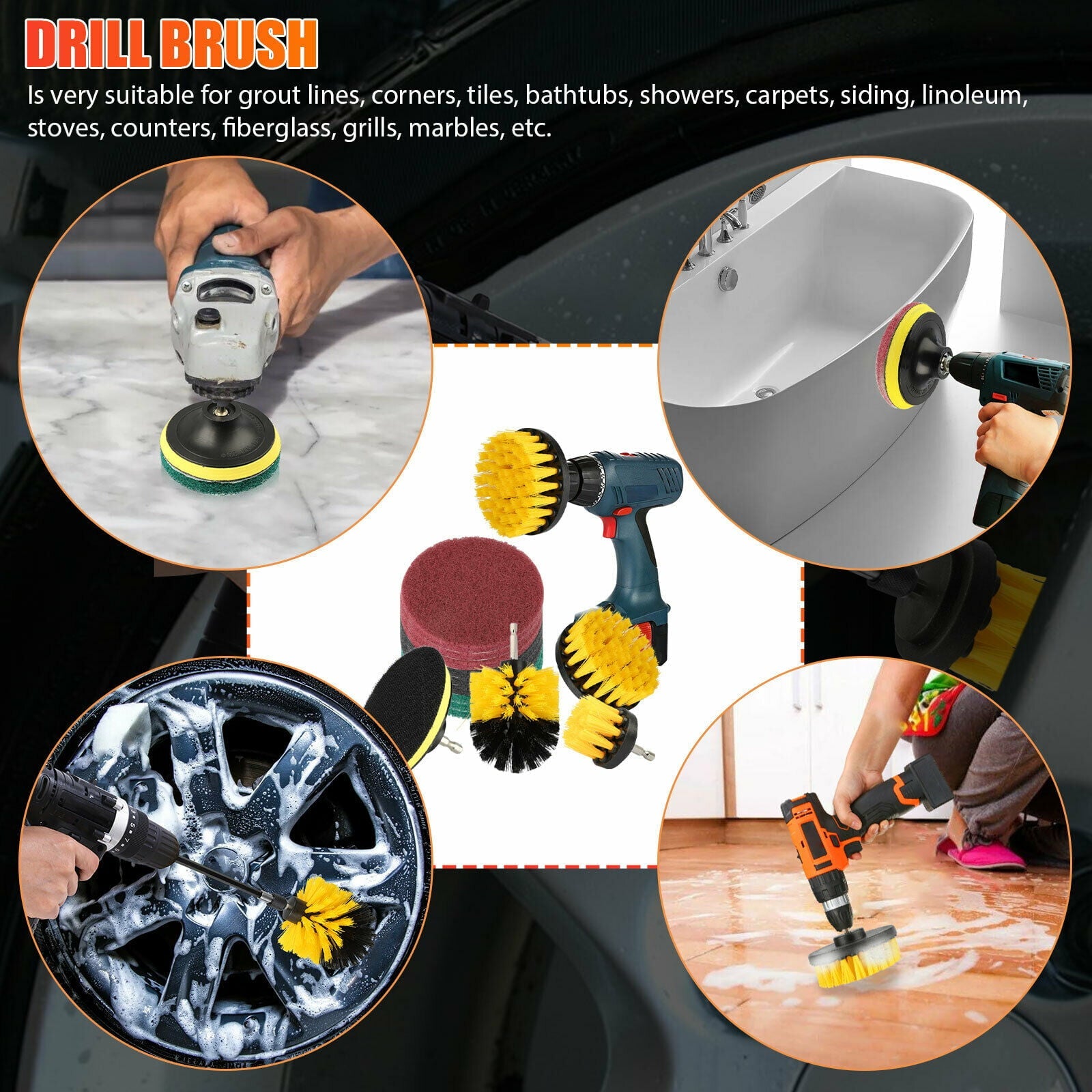 Carbole 30 Pcs Brush Cleaning Kit, Drill Brush Attachment Set with Pad Sponge for  Bathroom Kitchen Car Cleaning