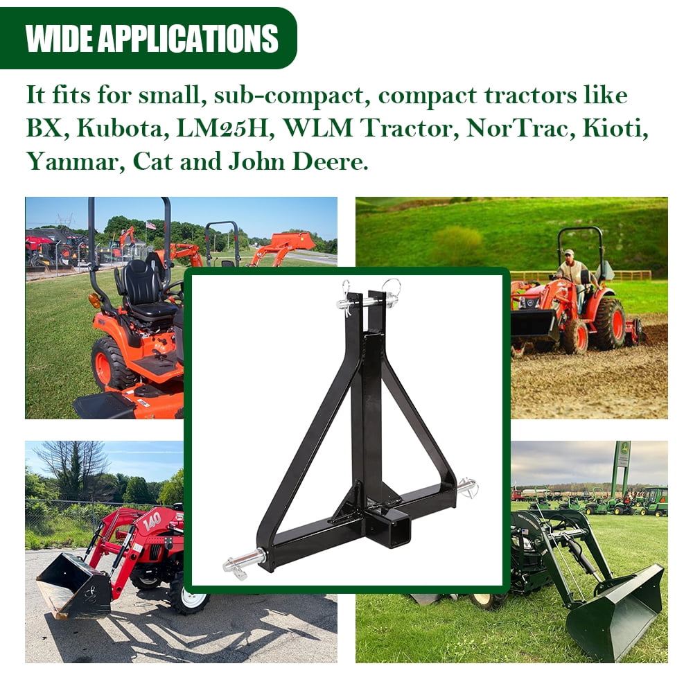 Kojem 3 Point 2" Receiver Trailer Hitch Category 1 Tractor Tow Draw Bar Adapter Pull Stabilizer for BX Kubota John Deere