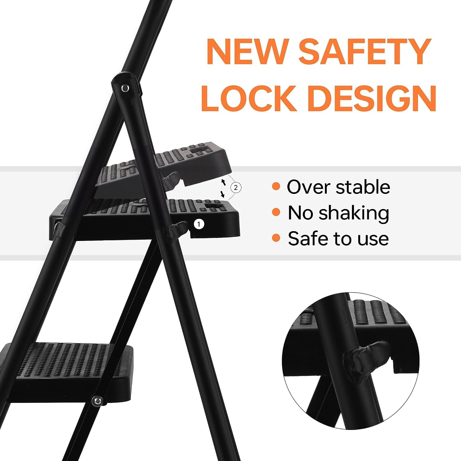 BOWEITI 4 Step Ladder, Lightweight Folding Step Stool with Wide Anti-Slip Pedal,Portable Sturdy Steel Ladder 330lb Capacity(black)