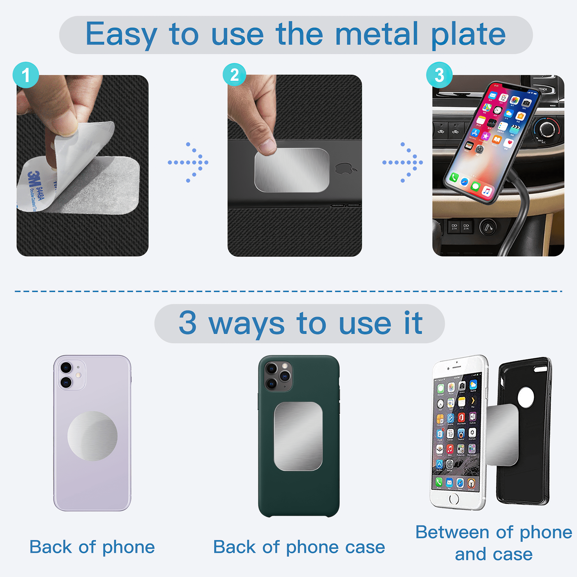 OWLKELA 10 Pack Mount Metal Plate, Phone Magnet Car Mount Holder, Cradle with Adhesive, 4R and 6 Rd