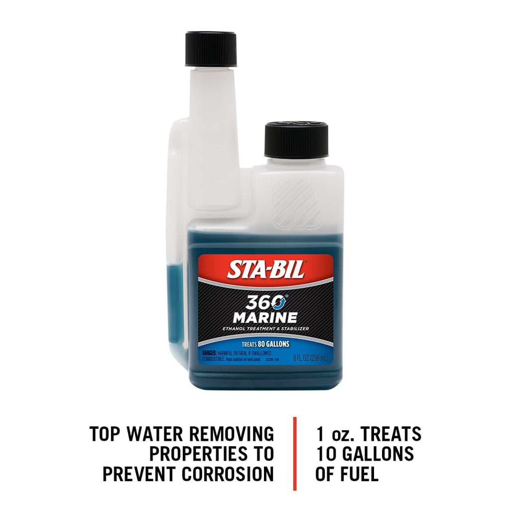STA-BIL 360 Marine Ethanol Treatment & Fuel Stabilizer - Fuel System Cleaner - Fuel Injector Cleaner - Removes Water- Protects Fuel System - Treats 80 Gallons - 8 Fl. Oz.