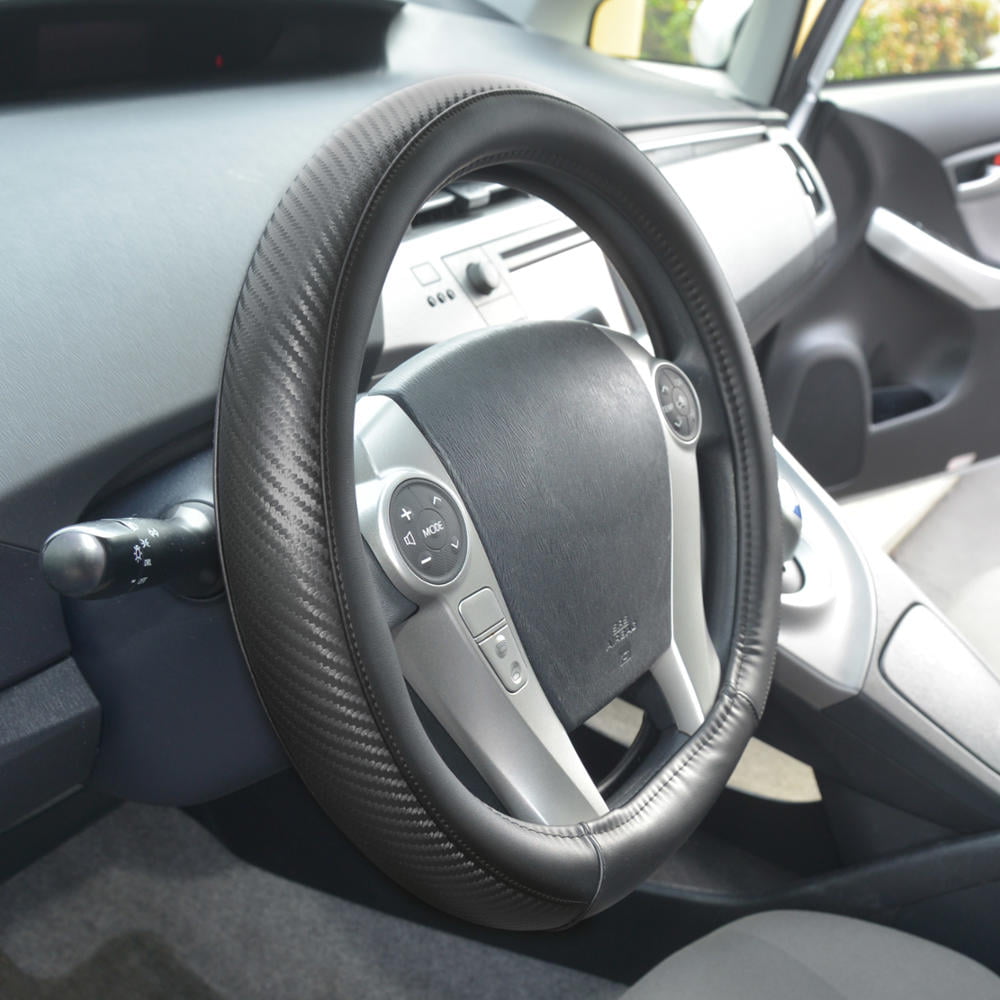 Motor Trend GripDrive Carbon Fiber Series - Steering Wheel Cover - Synthetic Leather Flat-Bottom Racing Style 13.5" - 15"