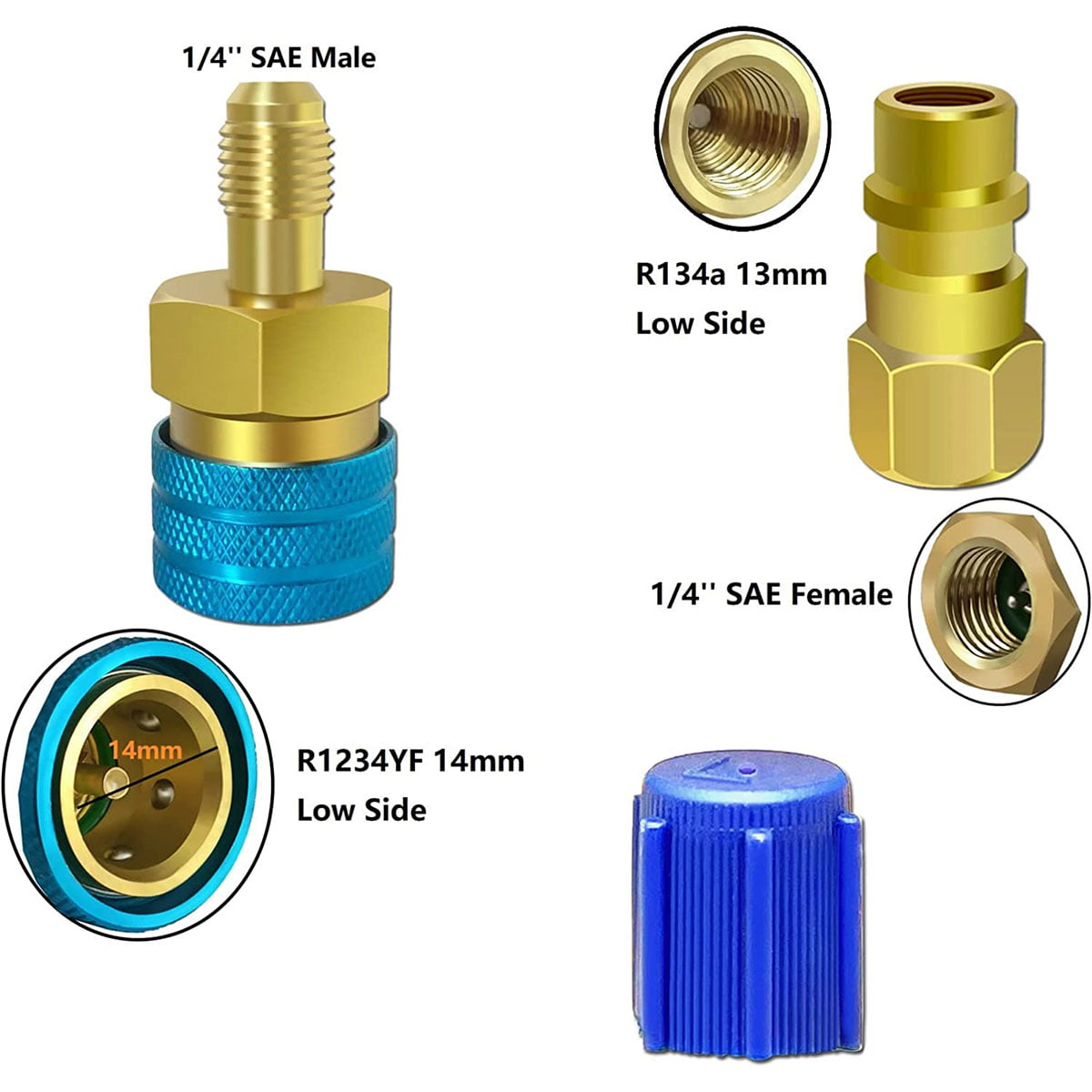 Welpettie 2pcs Quick Couplers Connectors Adapters R1234YF to R134A High and Low Side Quick Coupler R12 to R134A Adapter Fitting Connector for Car Air Conditioning AC Charging