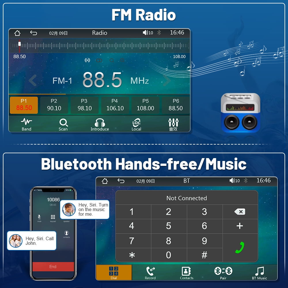 Podofo Double 2 Din 7'' Car Stereo Radio Wireless Apple Carplay Android Auto Mirror Link HD Touch Screen Car Multimedia MP5 Player Head Unit Bluetooth FM USB Mic Type C(No Backup Camera)