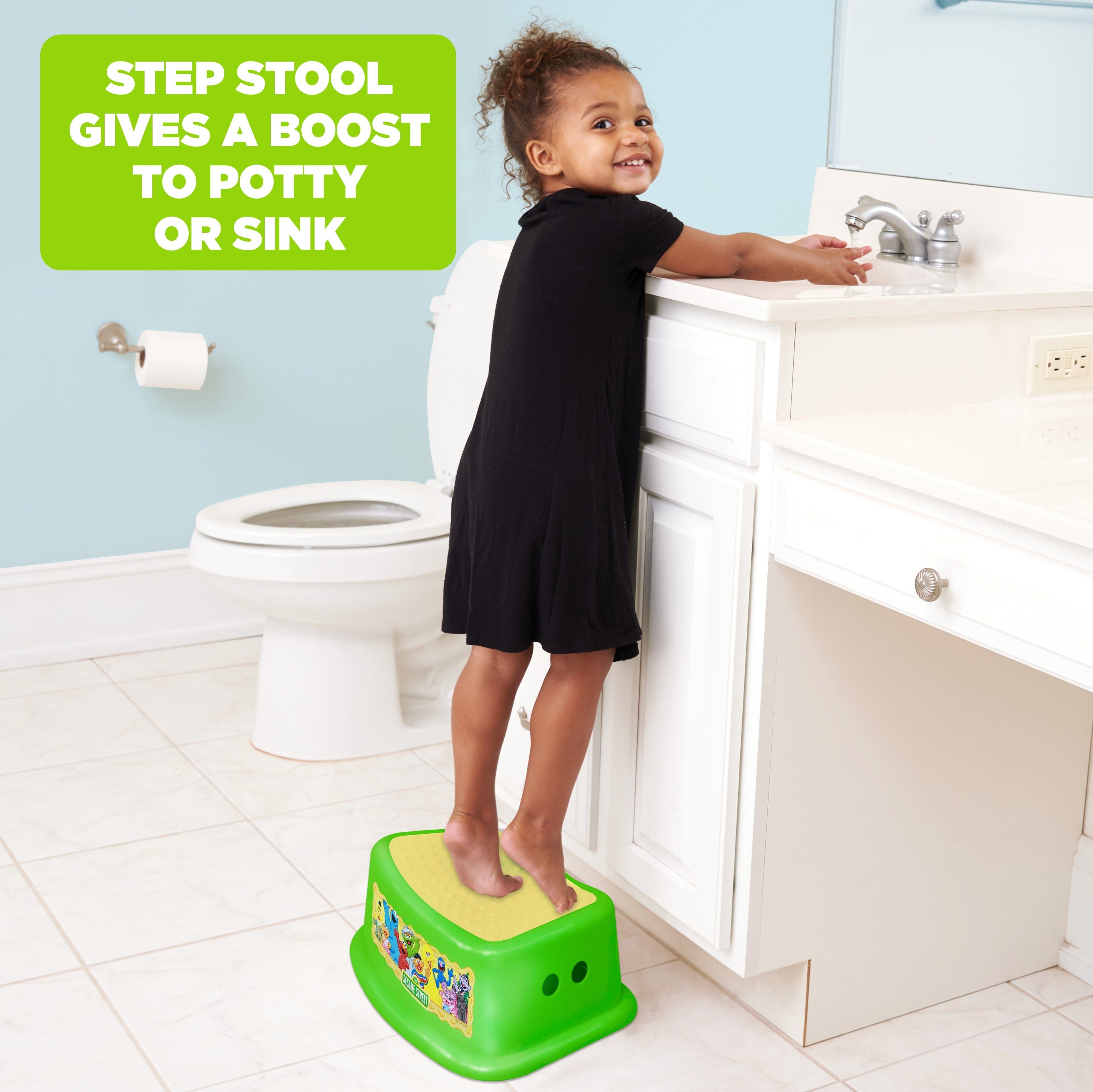 Sesame Street "Framed Friends" Non-Slip Step Stool, Single Step Plastic Step Stool