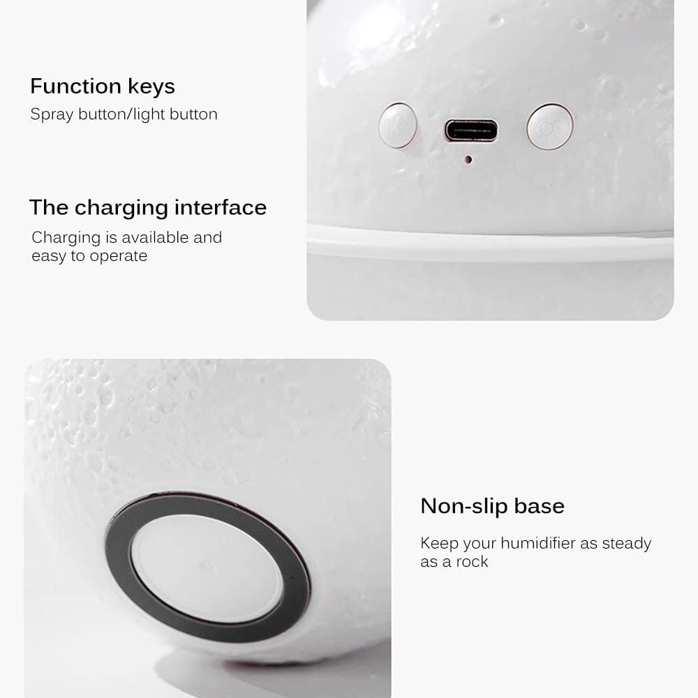 AWLYLNLL Humidifier, 2 in 1 Moon Night Light & Humidifiers with USB Powered, white, warm white, yellow 3D LED Moon Light with Stand, 200ml
