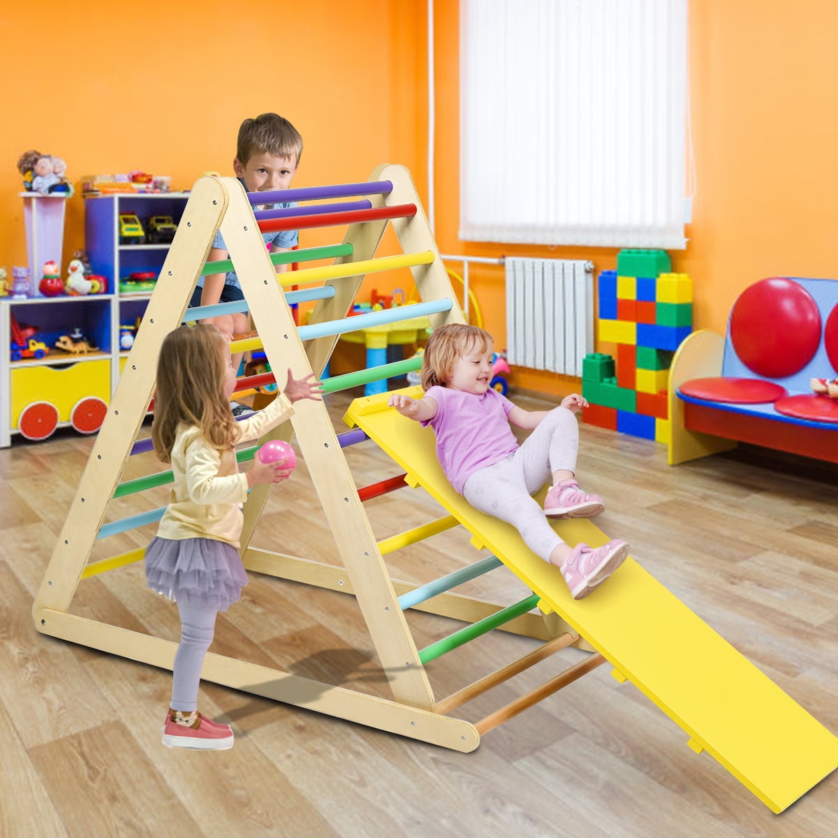 Infans Foldable Wooden Climbing Triangle Indoor Home Climber w/Ladder for Baby Toddler