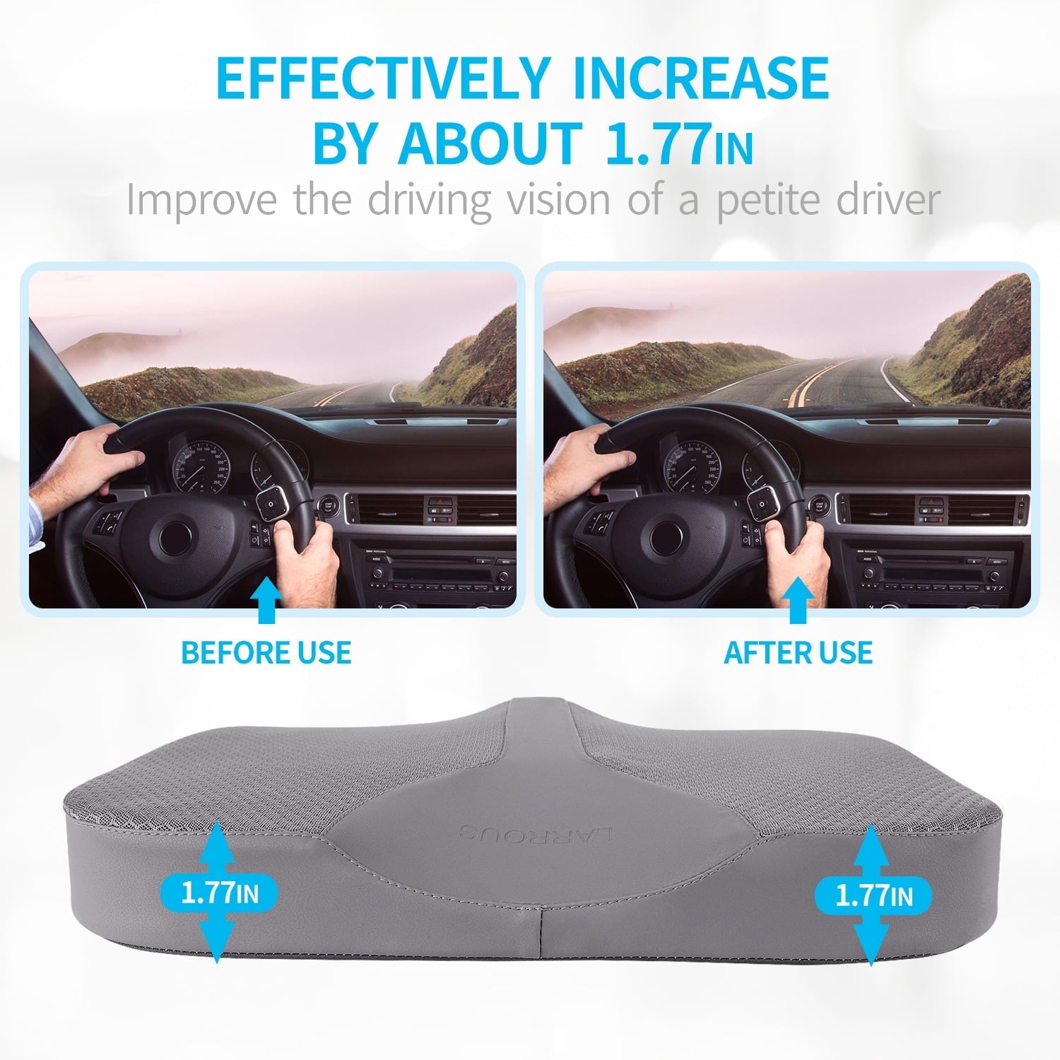 LARROUS Car Memory Foam Heightening Seat Cushion,Tailbone (Coccyx) and Lower Back Pain Relief Cushion,for Office Chair,Wheelchair and More.