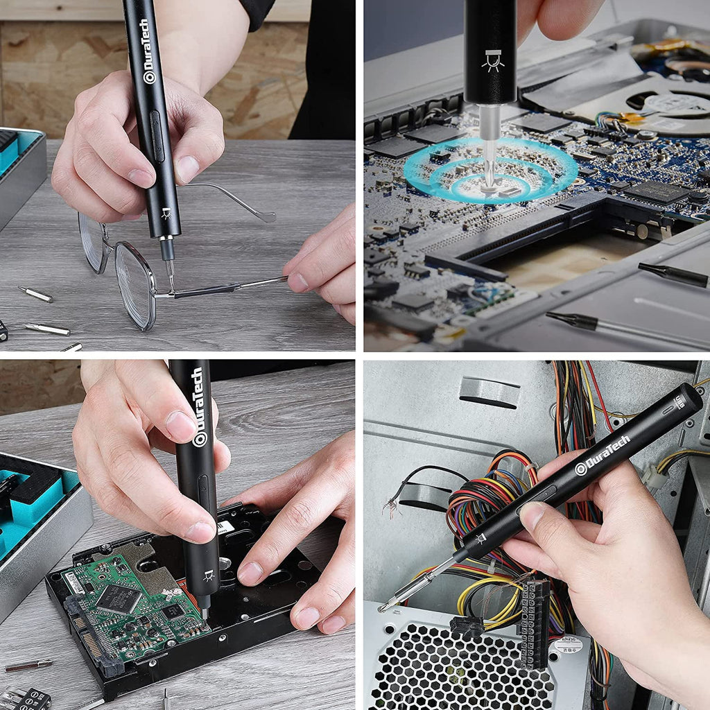 DURATECH 55PC Precision Electric Screwdriver Set, Mini Power Screwdriver with 51 Piece S2 Steel Bits, LED Work Light, Storage Box, Bit Holders, USB Type-B Cable
