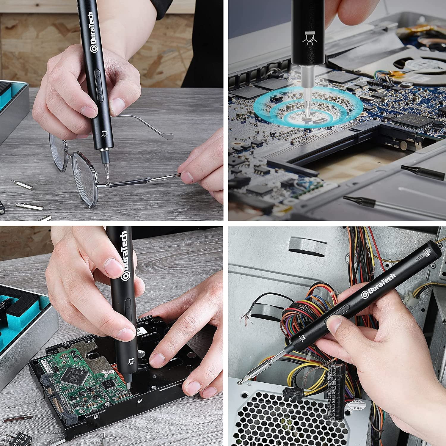 DURATECH 55PC Precision Electric Screwdriver Set, Mini Power Screwdriver with 51 Piece S2 Steel Bits, LED Work Light, Storage Box, Bit Holders, USB Type-B Cable