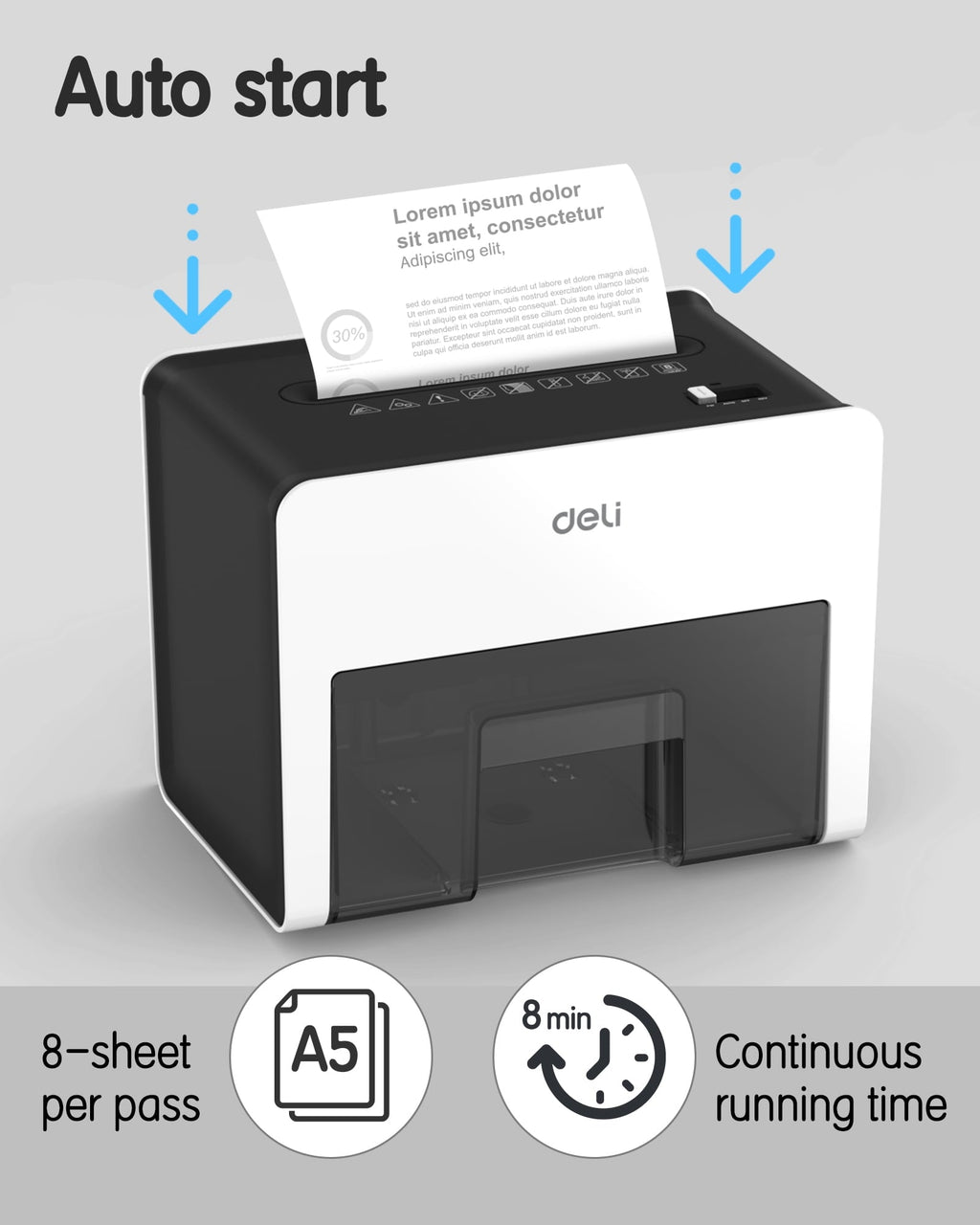 Deli 8-Sheet Paper Shredder Home Office Use Shredder, Mini Desktop Crosscut Shredder with 0.7 Gallon Bin Shred Credit Card/Mail/Staple/Clip, P-4 Security Paper Cutter, White