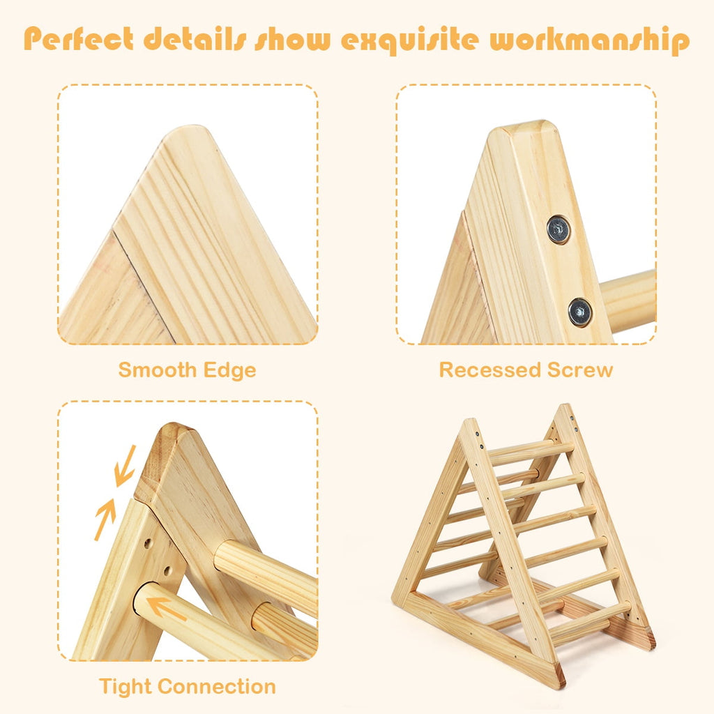 Costway Wooden Climbing Pikler Triangle with Climbing Ladder For Toddler Step Training, Natural