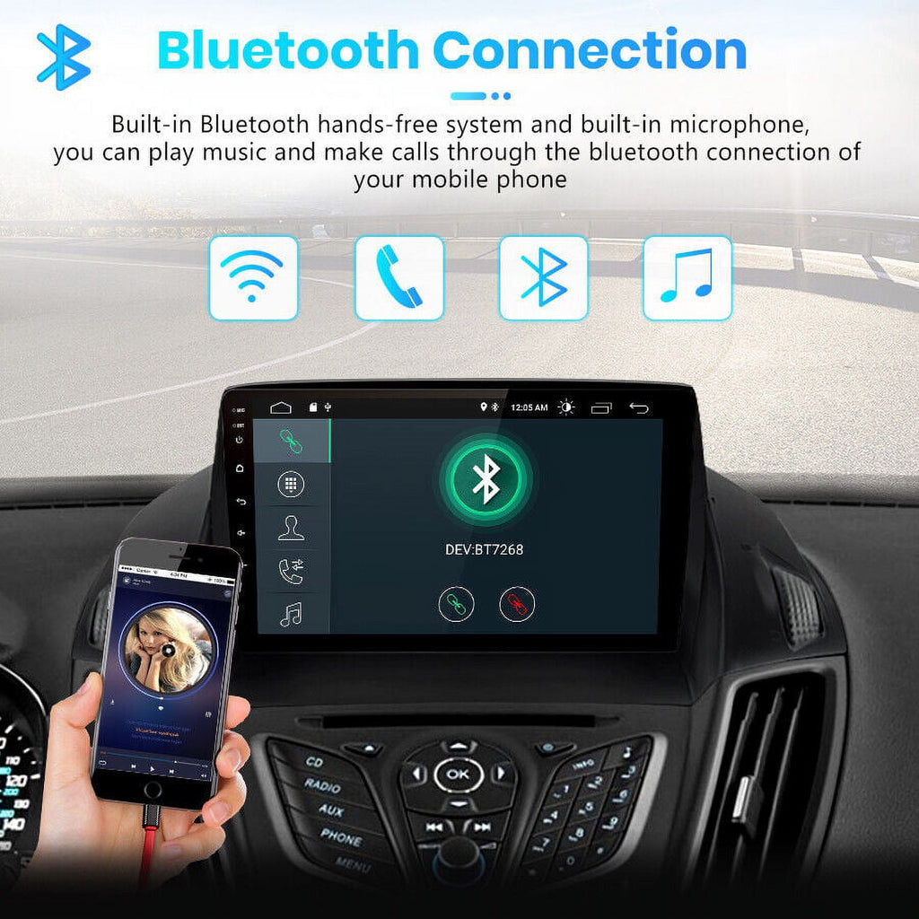 Car Radio Stereo for Ford Escape 2013-2016, 9" Touchscreen Android 12 Support Carplay Android Auto Navigation Bluetooth Radio Video Steering Wheel Control Camera 2G+32G,Black