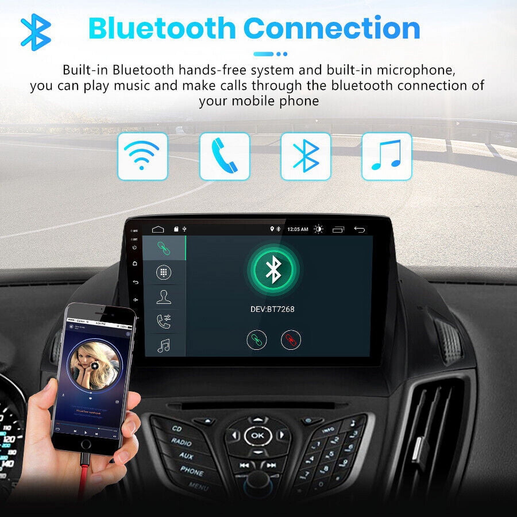 Car Radio Stereo for Ford Escape 2013-2016, 9" Touchscreen Android 12 Support Carplay Android Auto Navigation Bluetooth Radio Video Steering Wheel Control Camera 2G+32G,Black