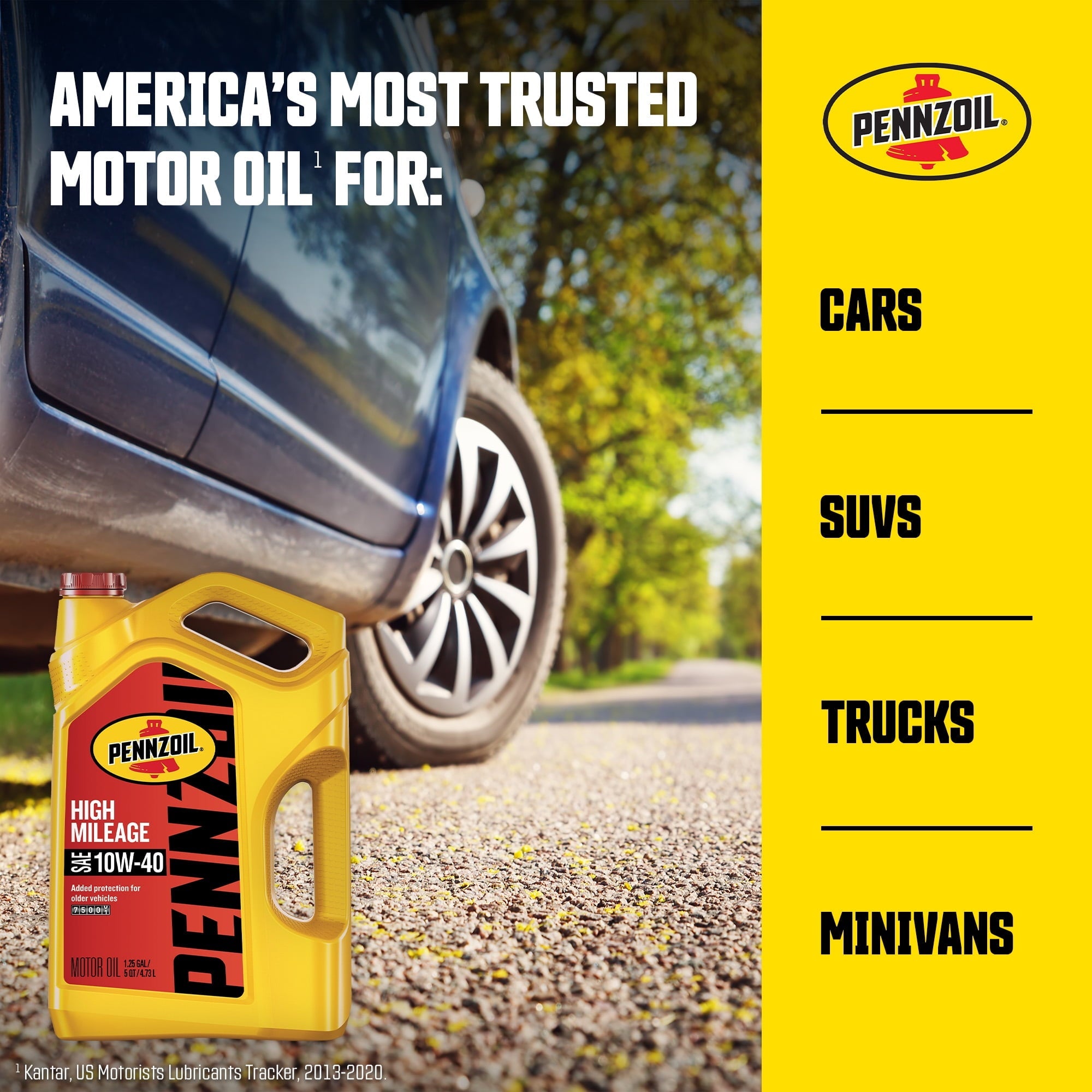 Pennzoil High Mileage 10W-40 Motor Oil for Vehicles over 75K Miles, 5 Quart