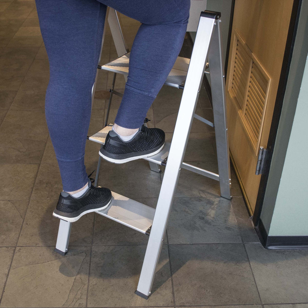 AmeriHome Ultra Slim Aluminum Three Step Folding Utility Step Ladder