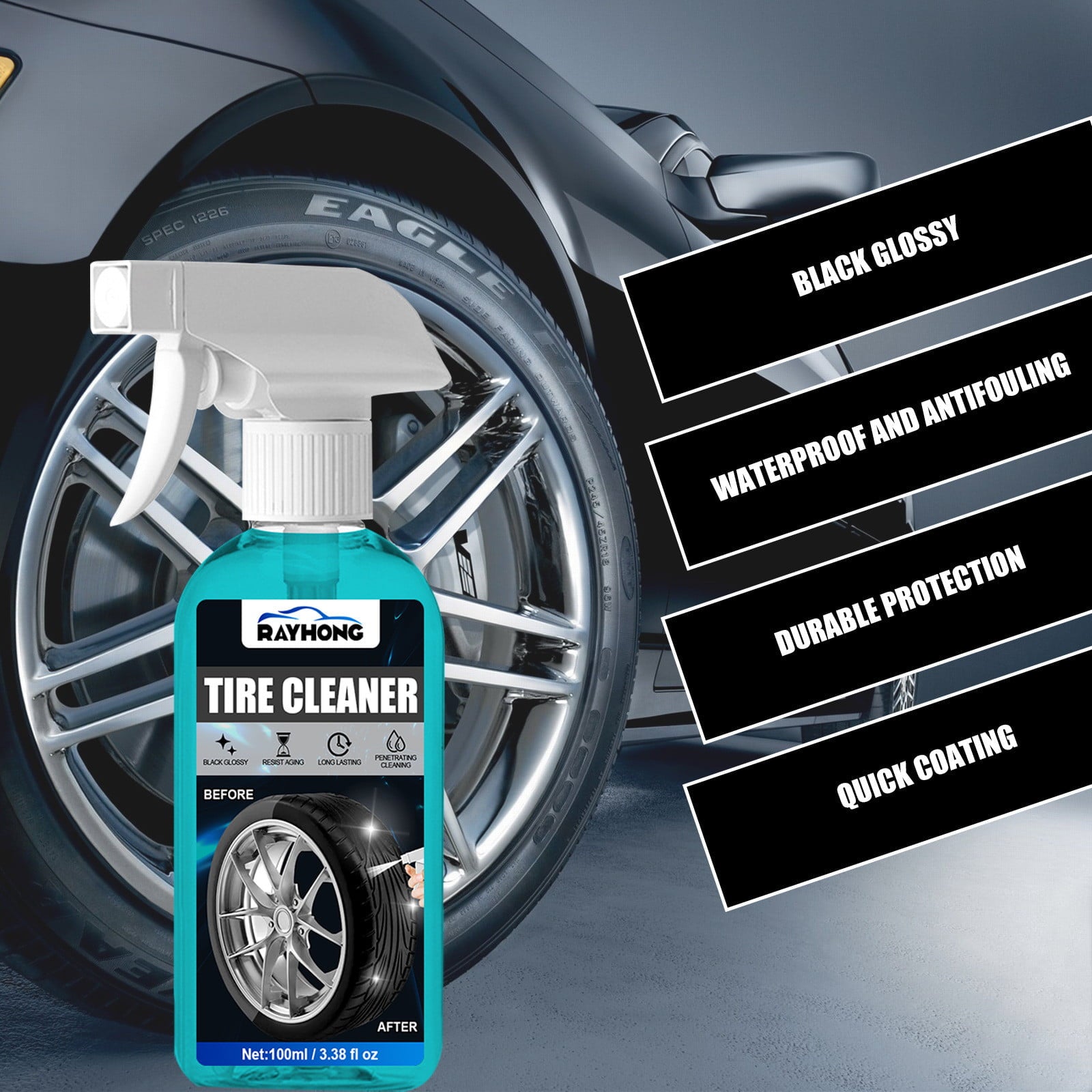 QISIWOLE Tire Cleaner - Rim and Tire Cleaner for Brake Dust and Grime - Safe for Alloy, Chrome, Aluminum, and More - 3.38 Oz