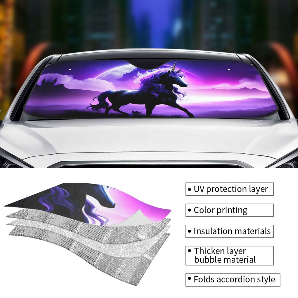 ZNDUO Car Windshield Sun Shade, Purple Fantasy Unicorn Pattern Windshield Sun Shade UV Rays and Heat Sun Visor Protector Foldable Windshield Sun Shade, Small Size
