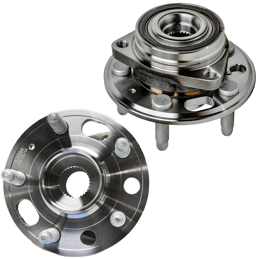 Detroit Axle - Front Rear Drilled & Slotted Disc Brake Rotor Pad + Wheel Bearing and Hub Assembly Replacement for 2010-2016 Chevy Equinox GMC Terrian - 14pc Set