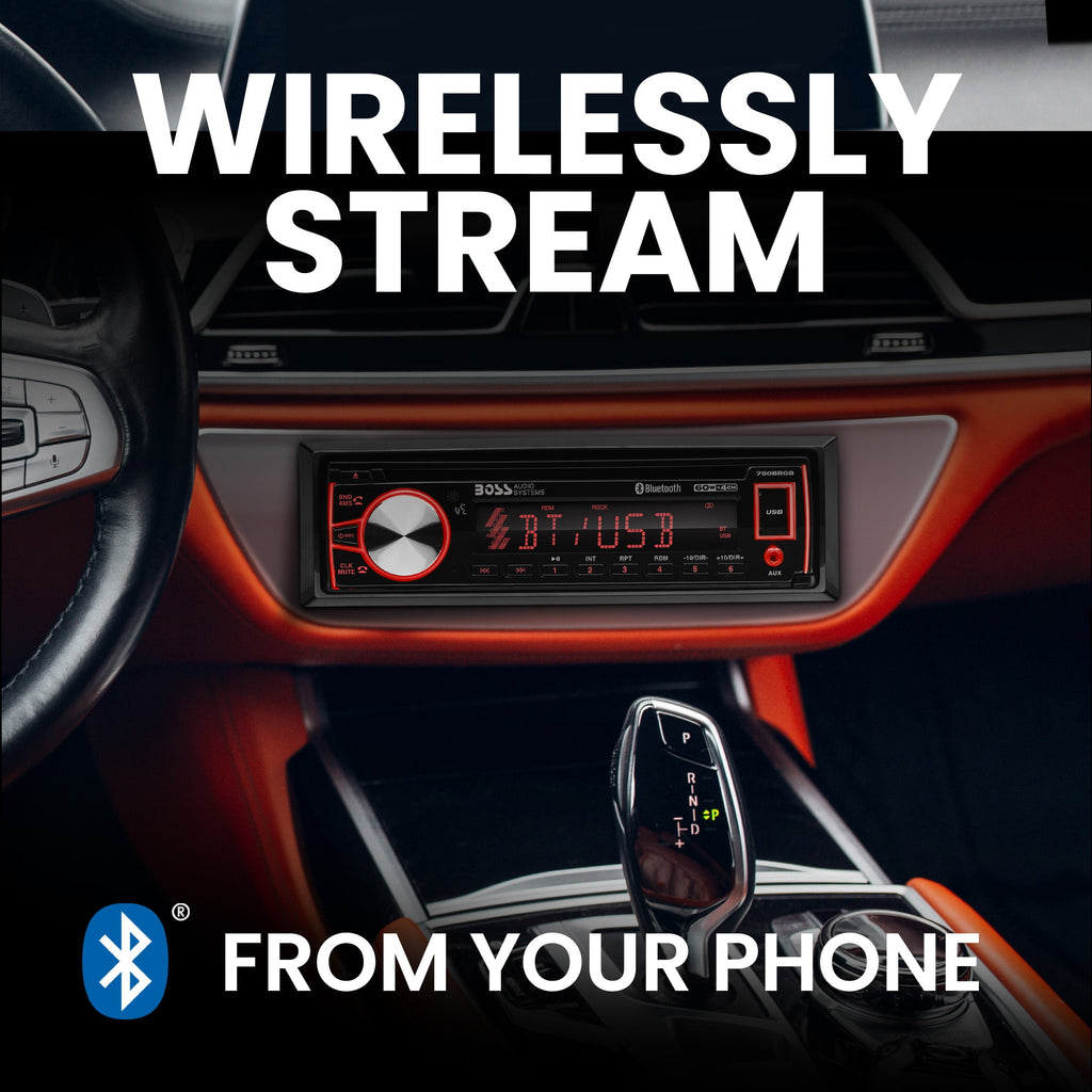 BOSS Audio Systems 750BRGB Car Audio Stereo System - Single Din, Bluetooth Audio and Calling Head Unit, CD Player, USB, AUX Input, AM/FM Radio Receiver, Multi Color Illumination, Hook up to Amplifier