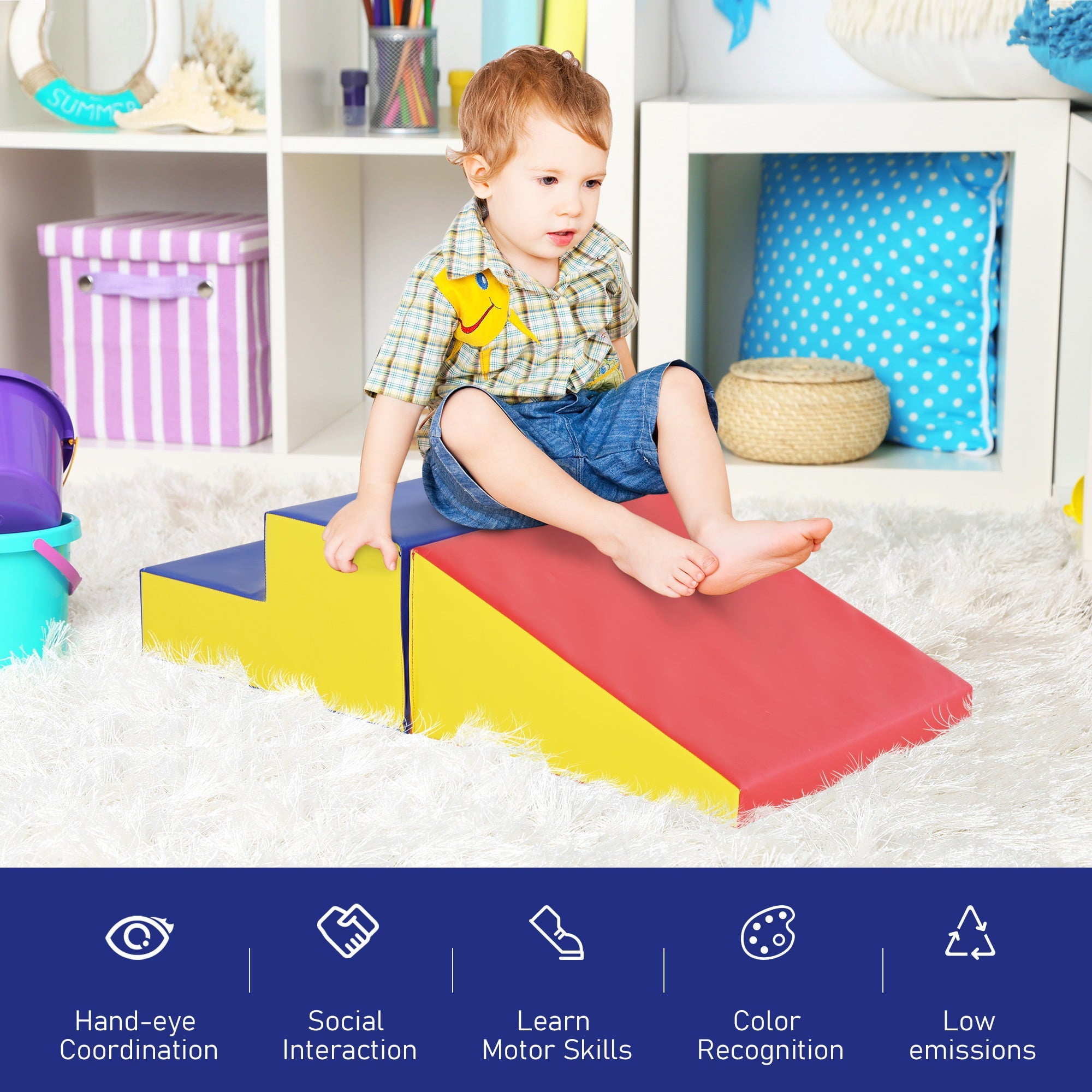 Soozier 2 Piece Climb and Crawl Activity Play Set Soft Secure Foam Playset for Toddler Preschooler Indoor Play Equipment Baby Learning Toys Multicolor