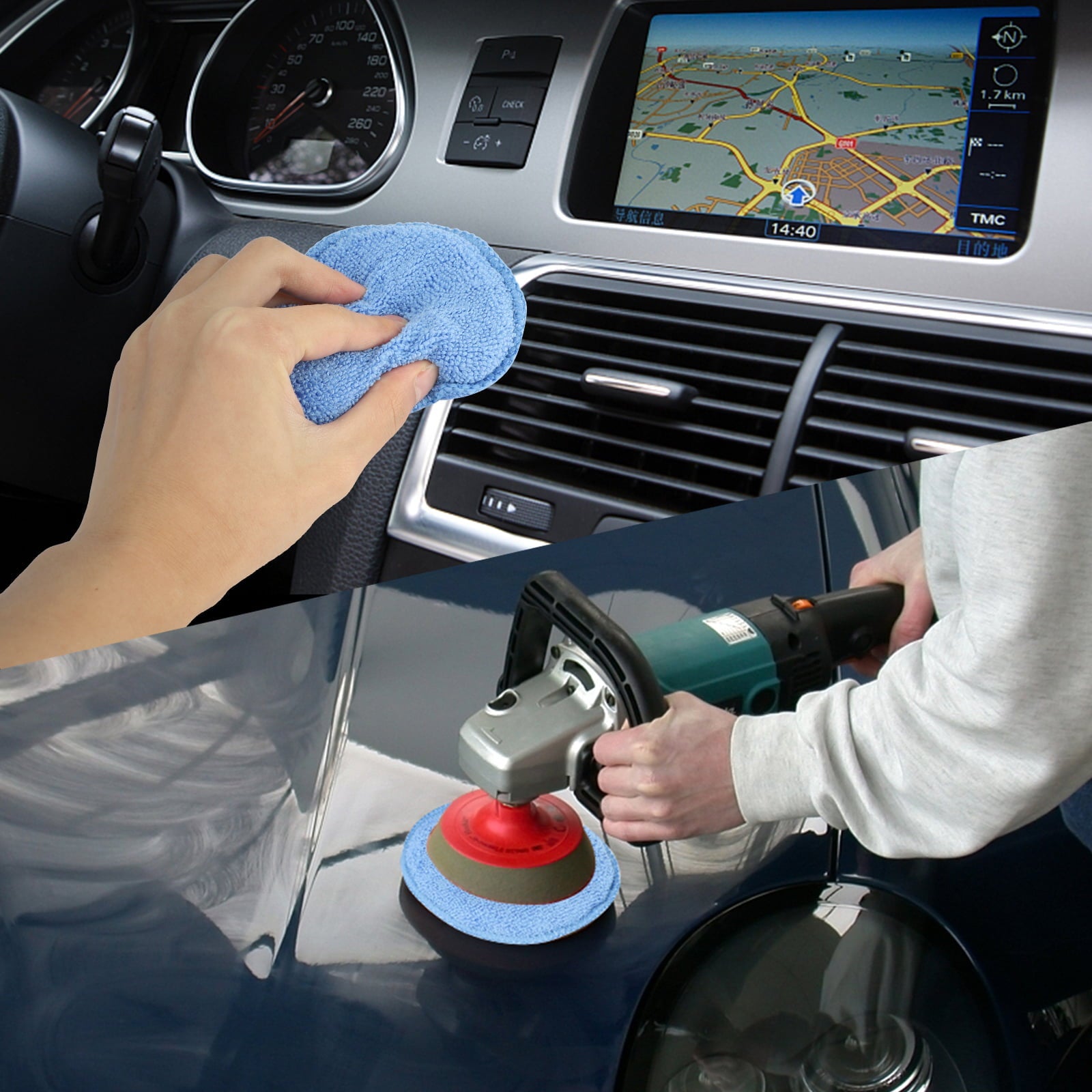 10pcs Microfiber Wax Applicator, EEEkit Ultra-Soft Microfiber Waxing Polish Car Applicator Pads, Foam Sponge Wax Applicator Pads for Cars Vehicle Glass Clean (Blue, 5" Diameter)