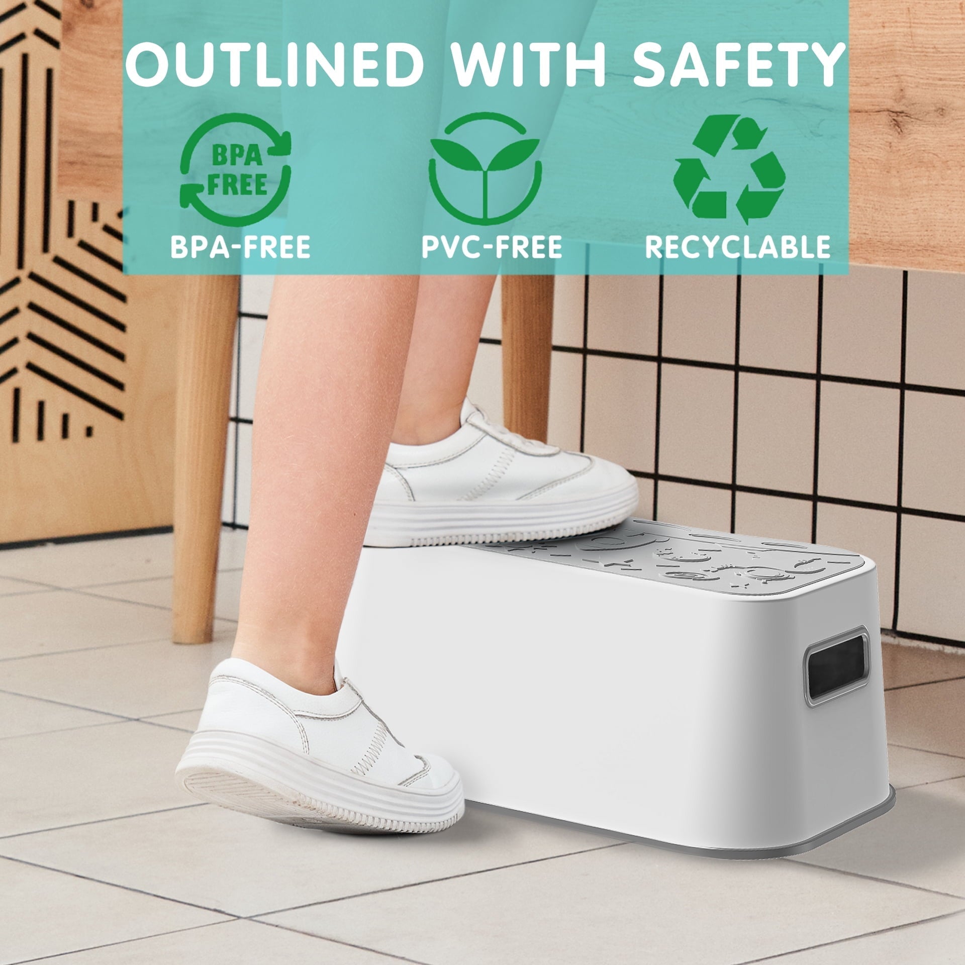 Uncle Wu Kids Step Stool - Potty Training Stool - Slip-Resistant Surface One Step Stool for Kids/Adult (Gray White)